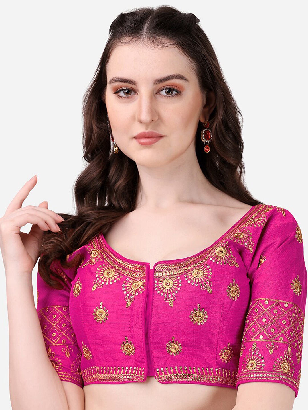 

PUJIA MILLS Women Pink Embroidered Saree Blouse