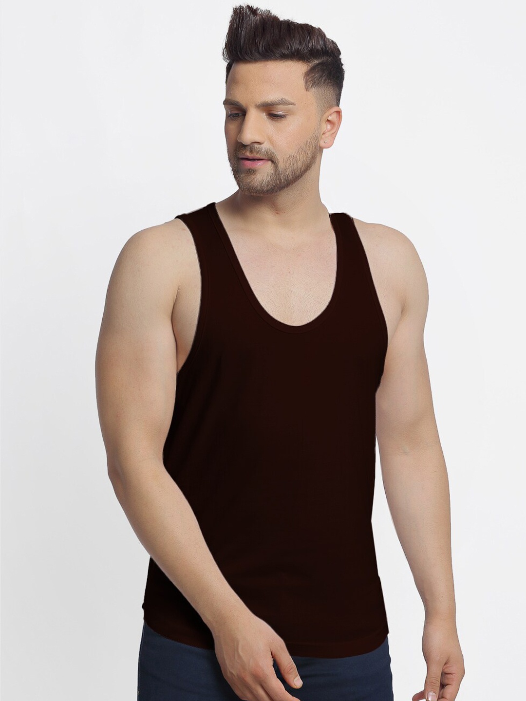 

Friskers Men Brown Solid Innerwear Vest