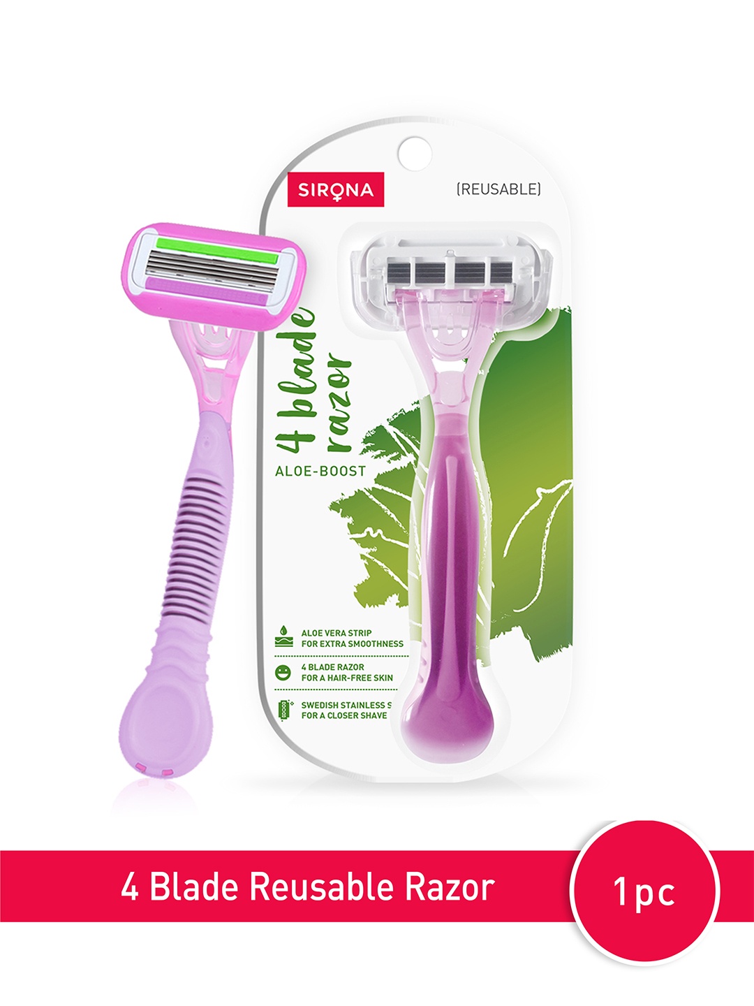 

Sirona Adults 4 Blade Reusable Hair Removal Razor, Pink