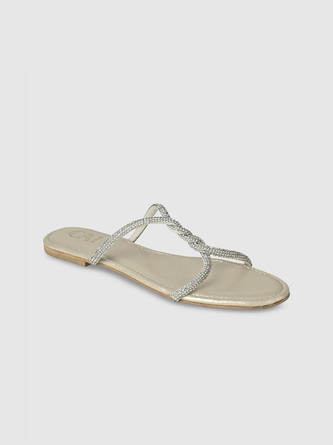

CAI Women Silver-Toned Embellished Open Toe Flats