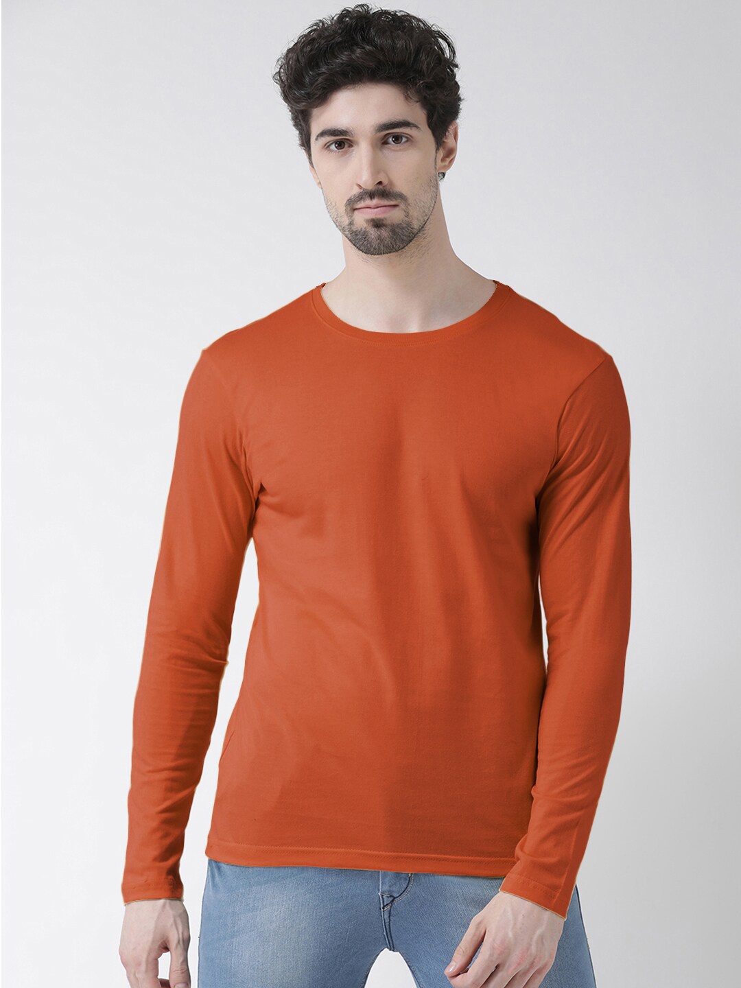 

Friskers Men Rust Orange Pure Cotton T-shirt