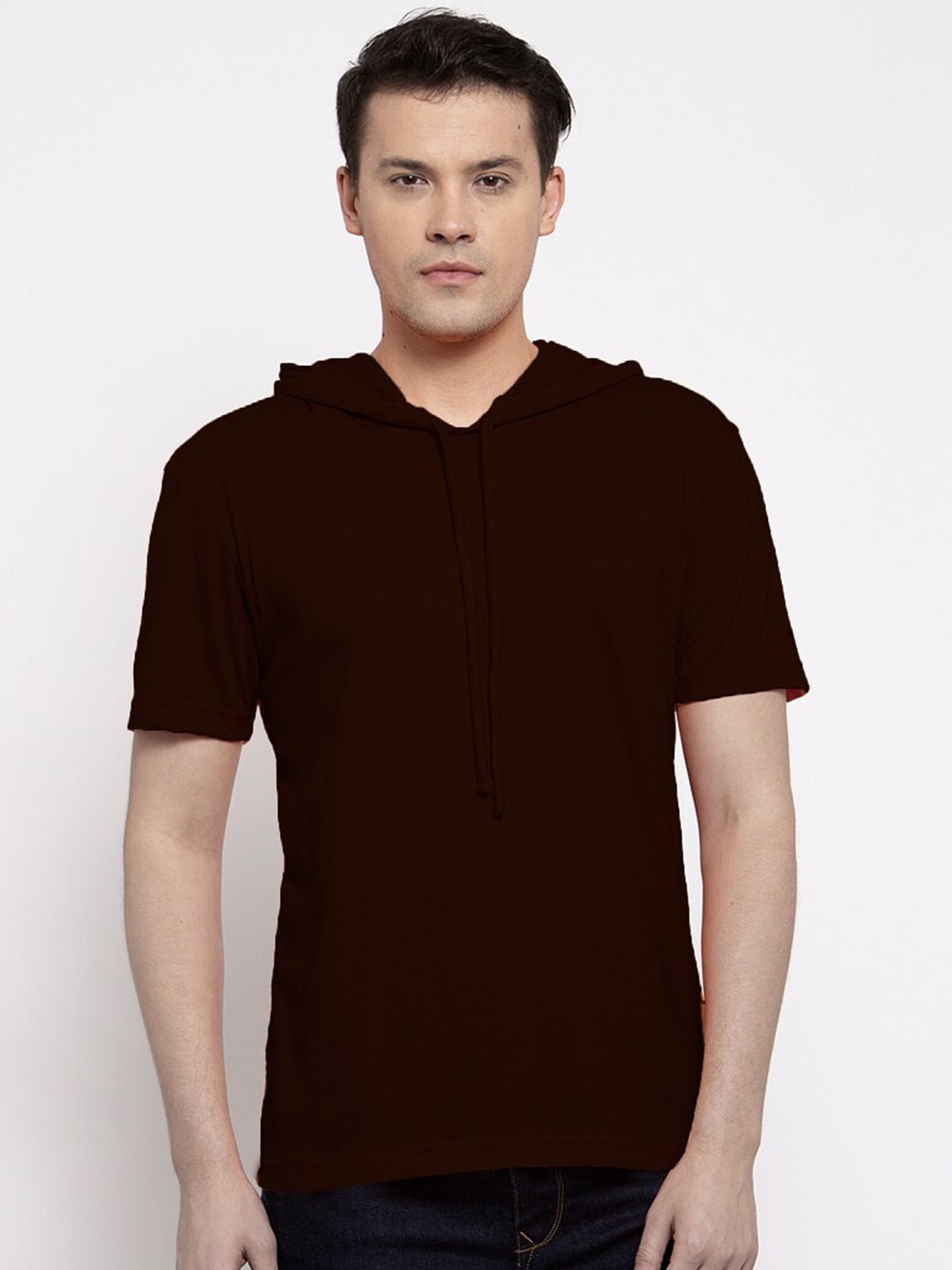 

Friskers Men Brown Pure Cotton Hooded T-shirt