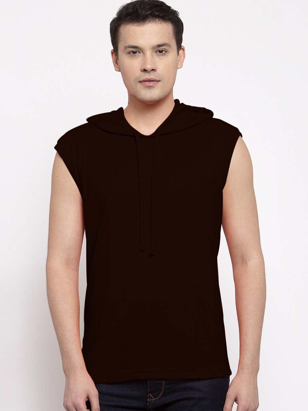 

Friskers Men Brown Pure Cotton Hooded T-shirt