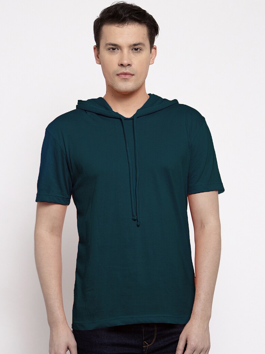 

Friskers Men Teal Pure Cotton Hooded T-shirt