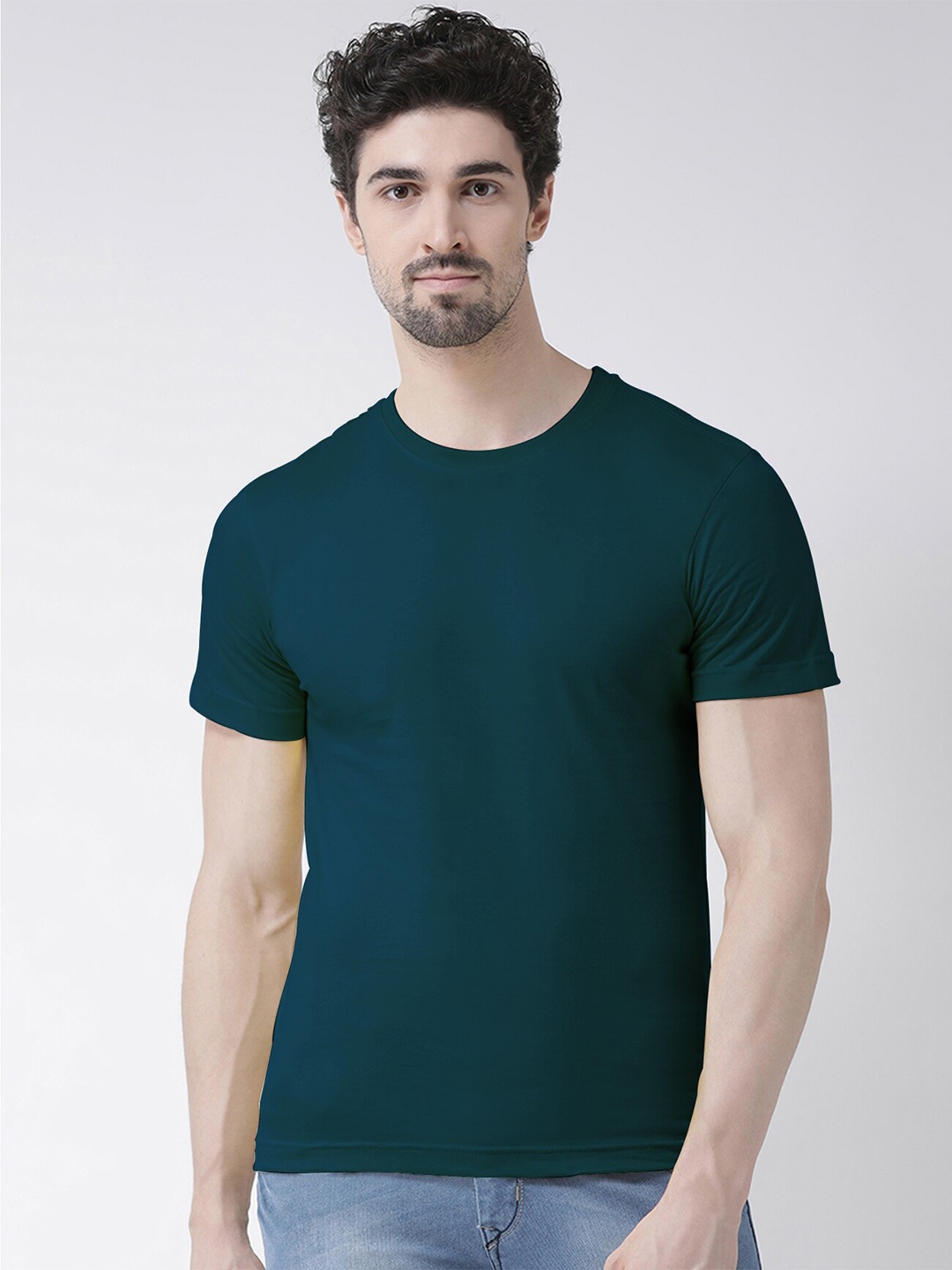 

Friskers Men Teal Pure Cotton T-shirt