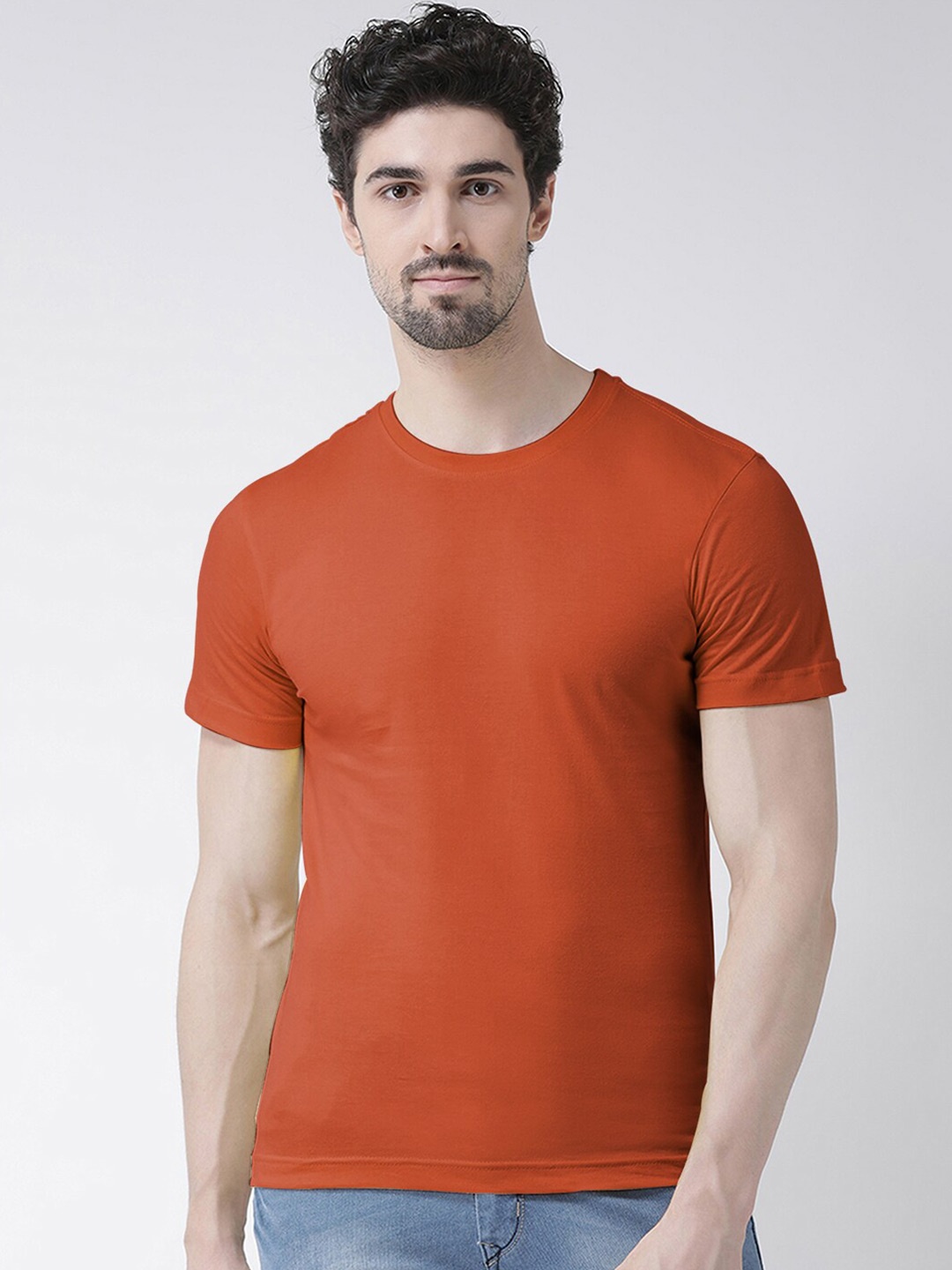 

Friskers Men Rust Pure Cotton T-shirt