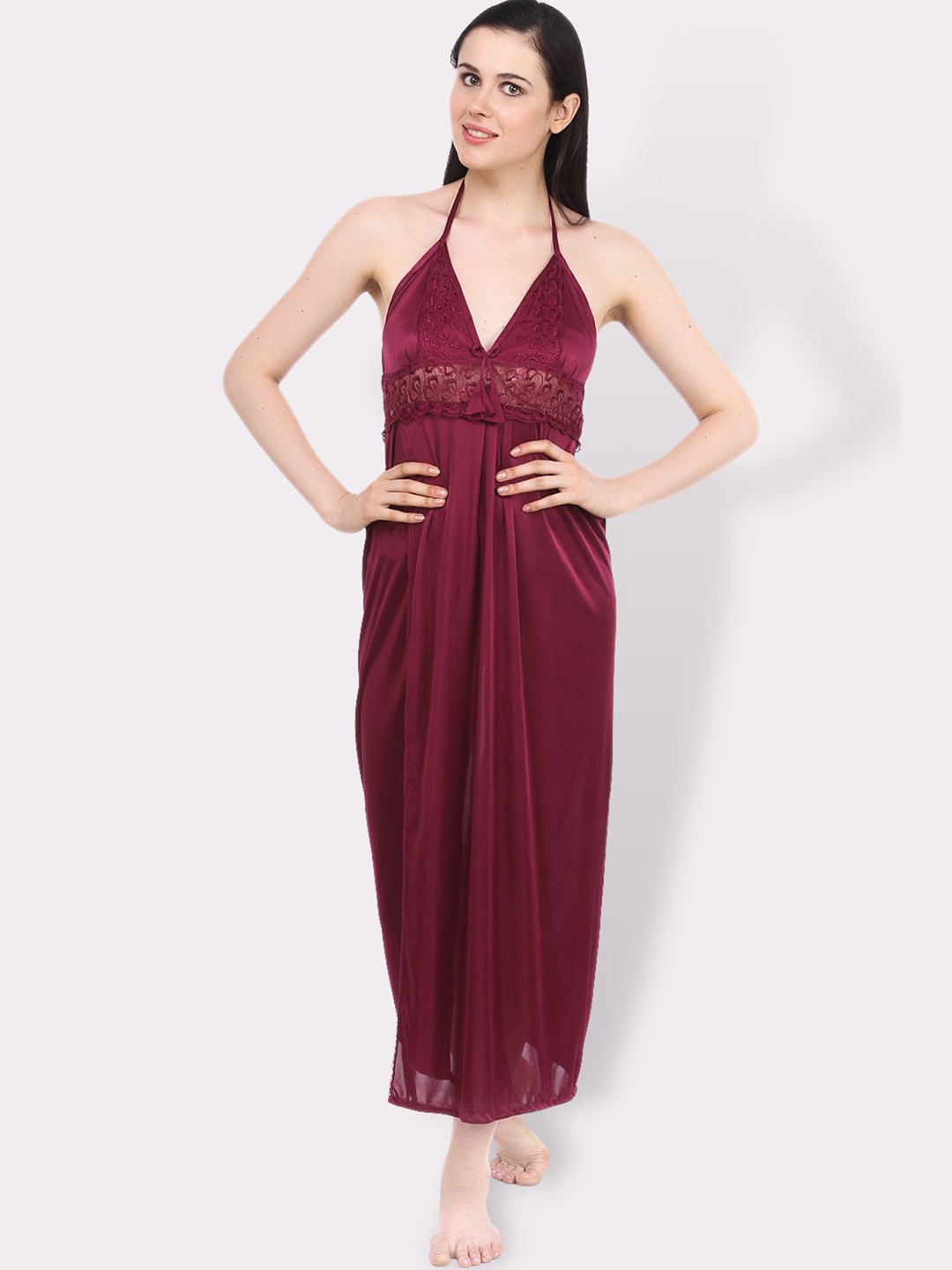 

Fasense Pink Solid Maxi Nightdress