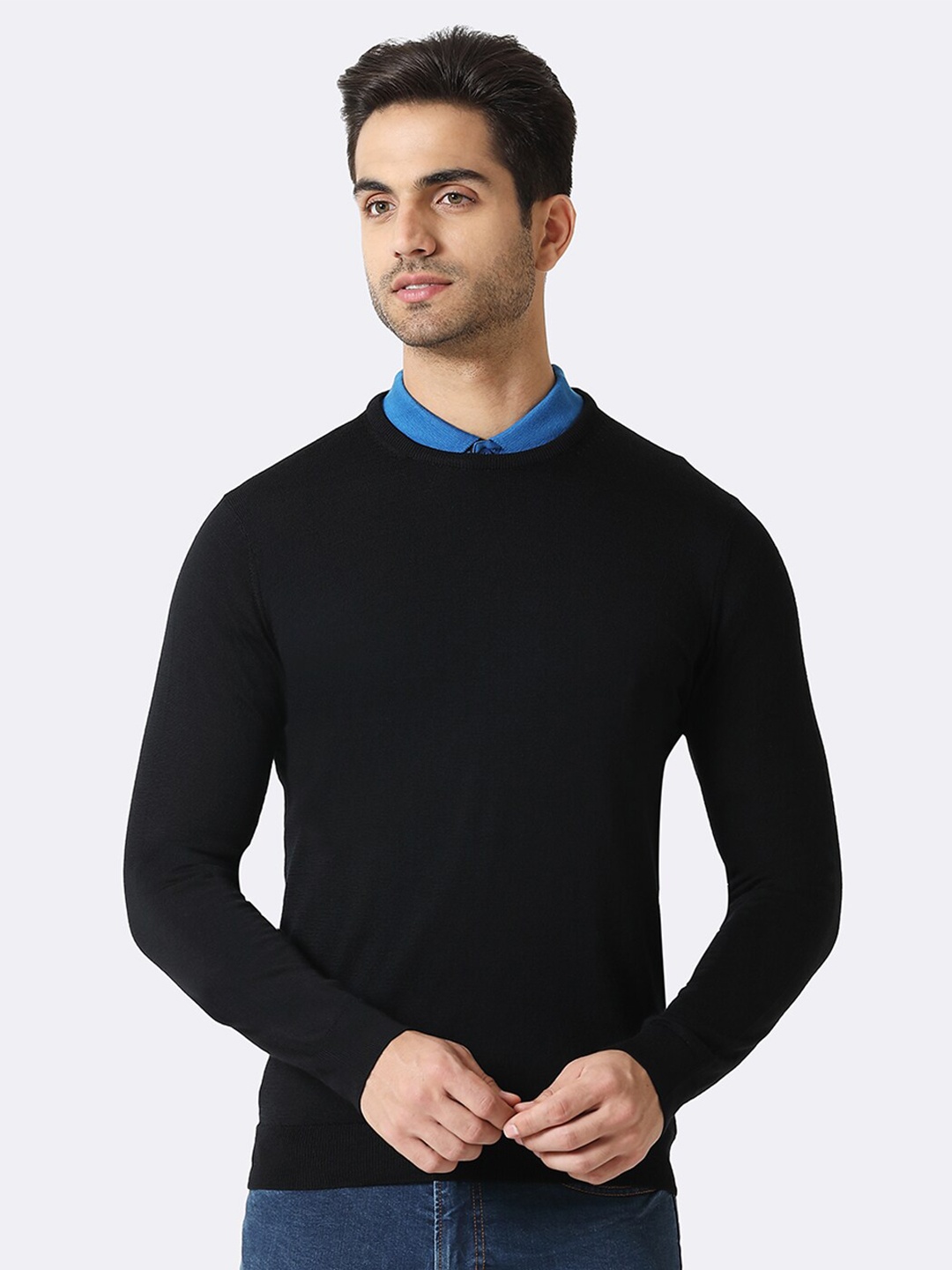 

Van Heusen Athleisure Men Black Textured Crew Neck Full Sleeve Sweater