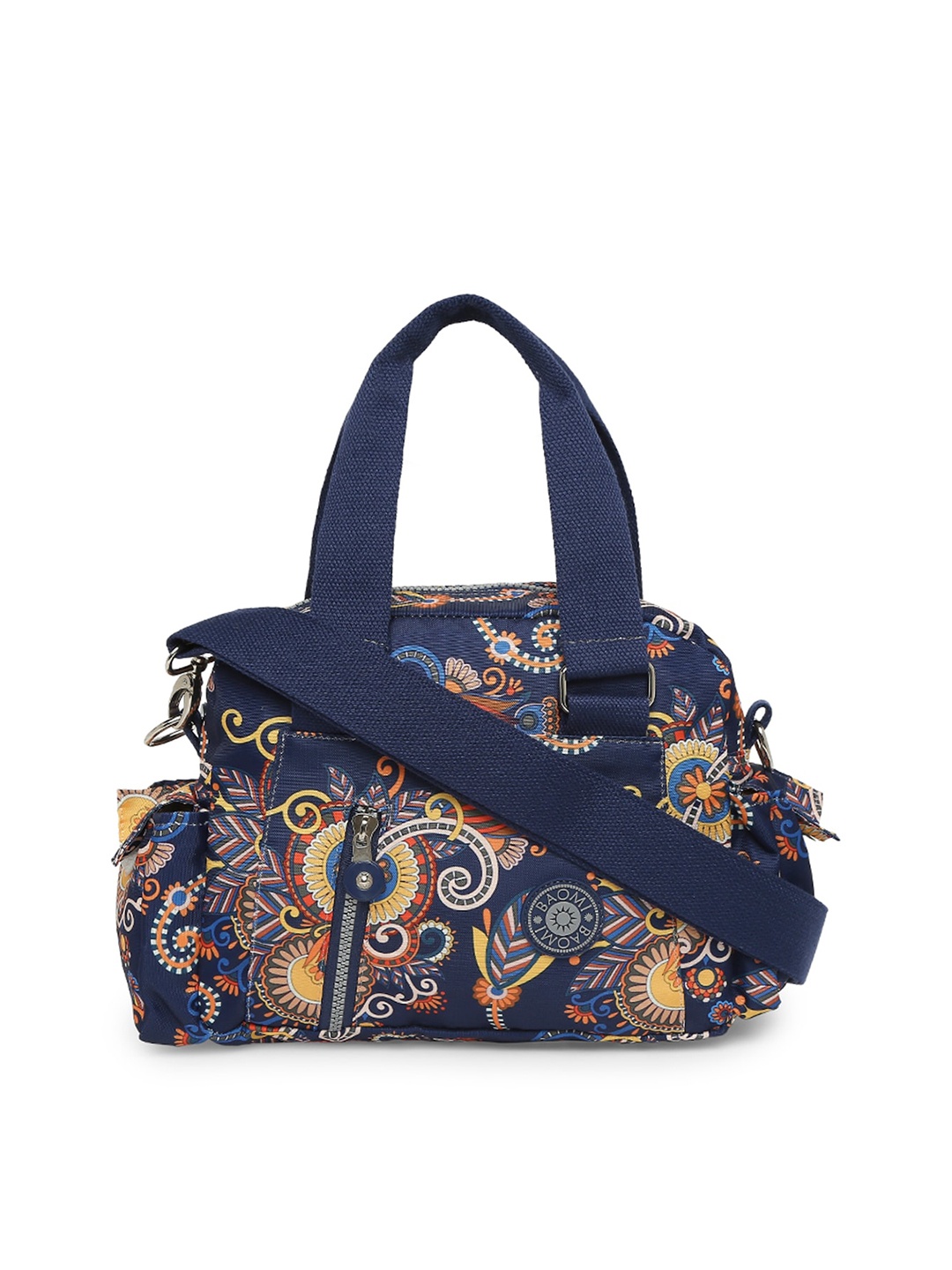 

BAOMI Navy Blue & Beige Printed Nylon Messenger Bag