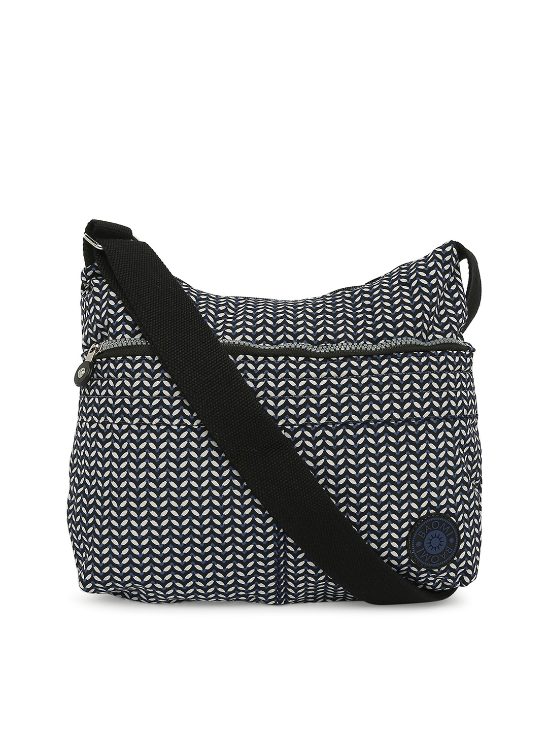 

BAOMI Black Geometric Printed Oversized Structured Sling Bag