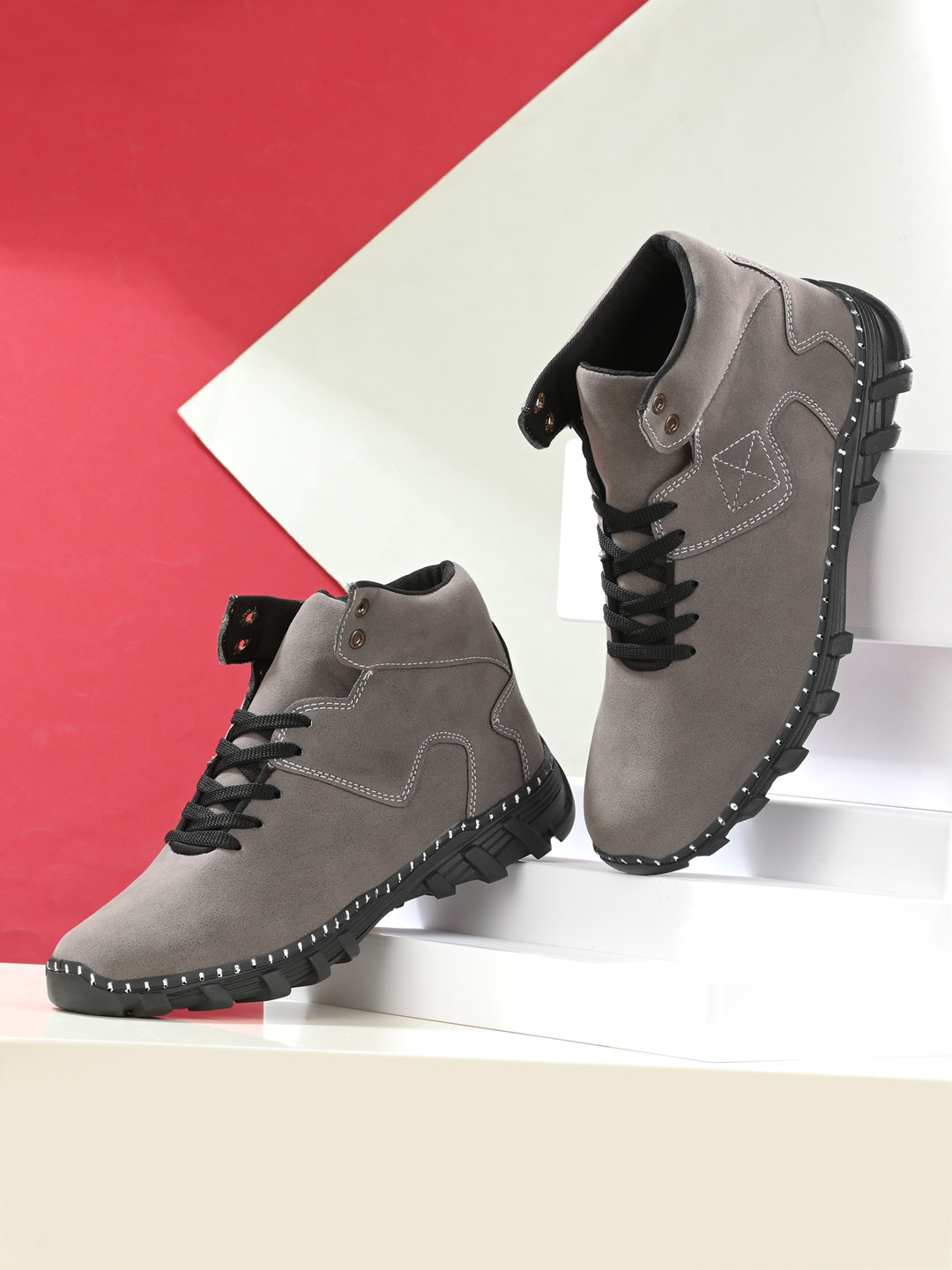 

JOKATOO Men Grey High-Top Sneakers