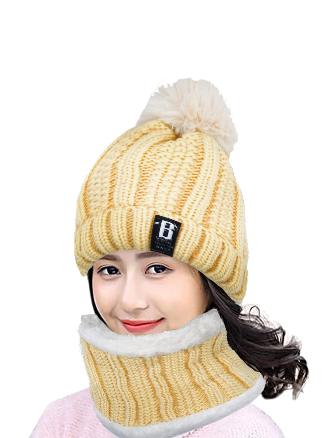 

Aadikart Women Beige & White Beanie Neck Muffler
