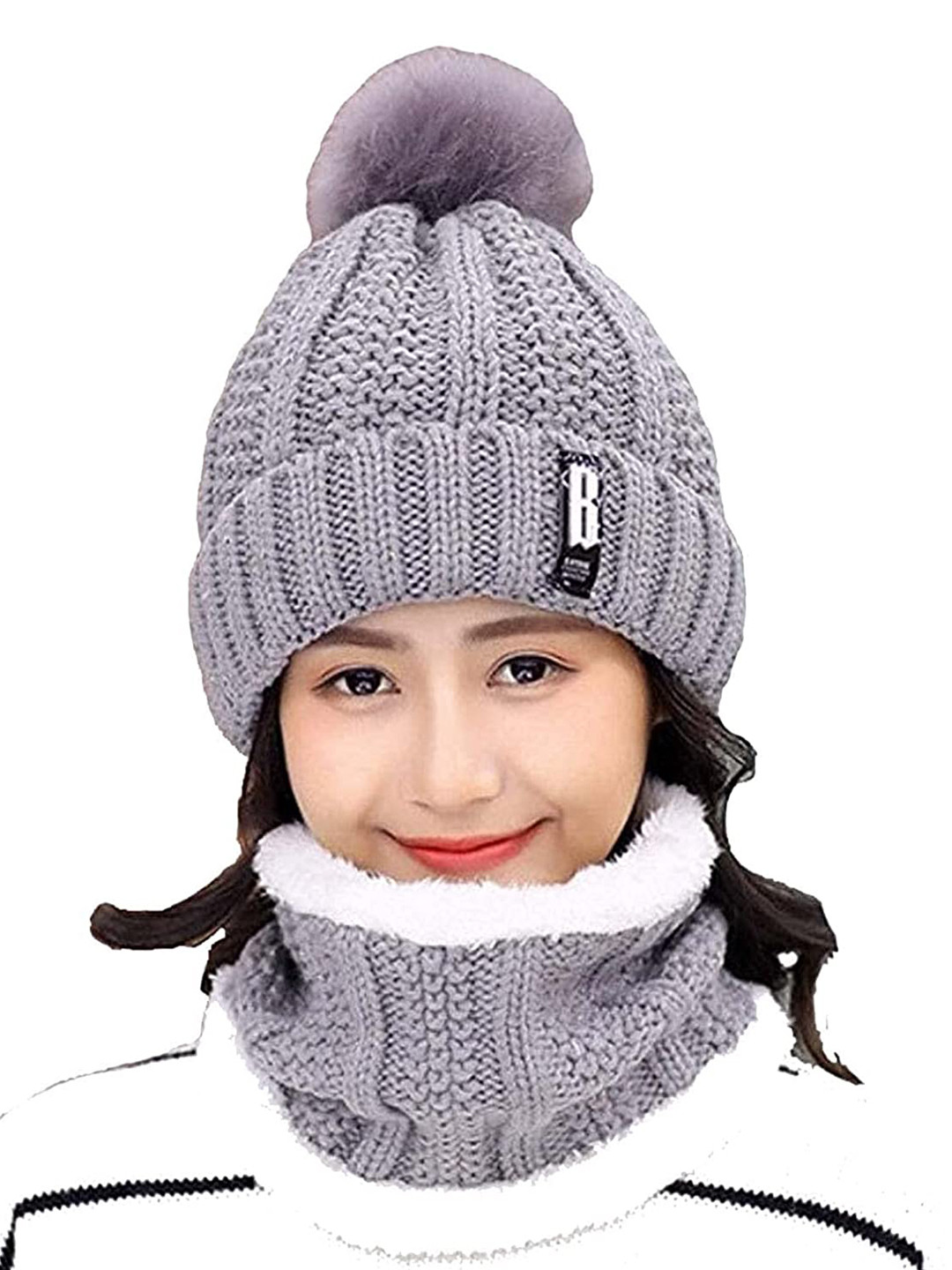 

Aadikart Women Grey & White Beanie Neck Muffler