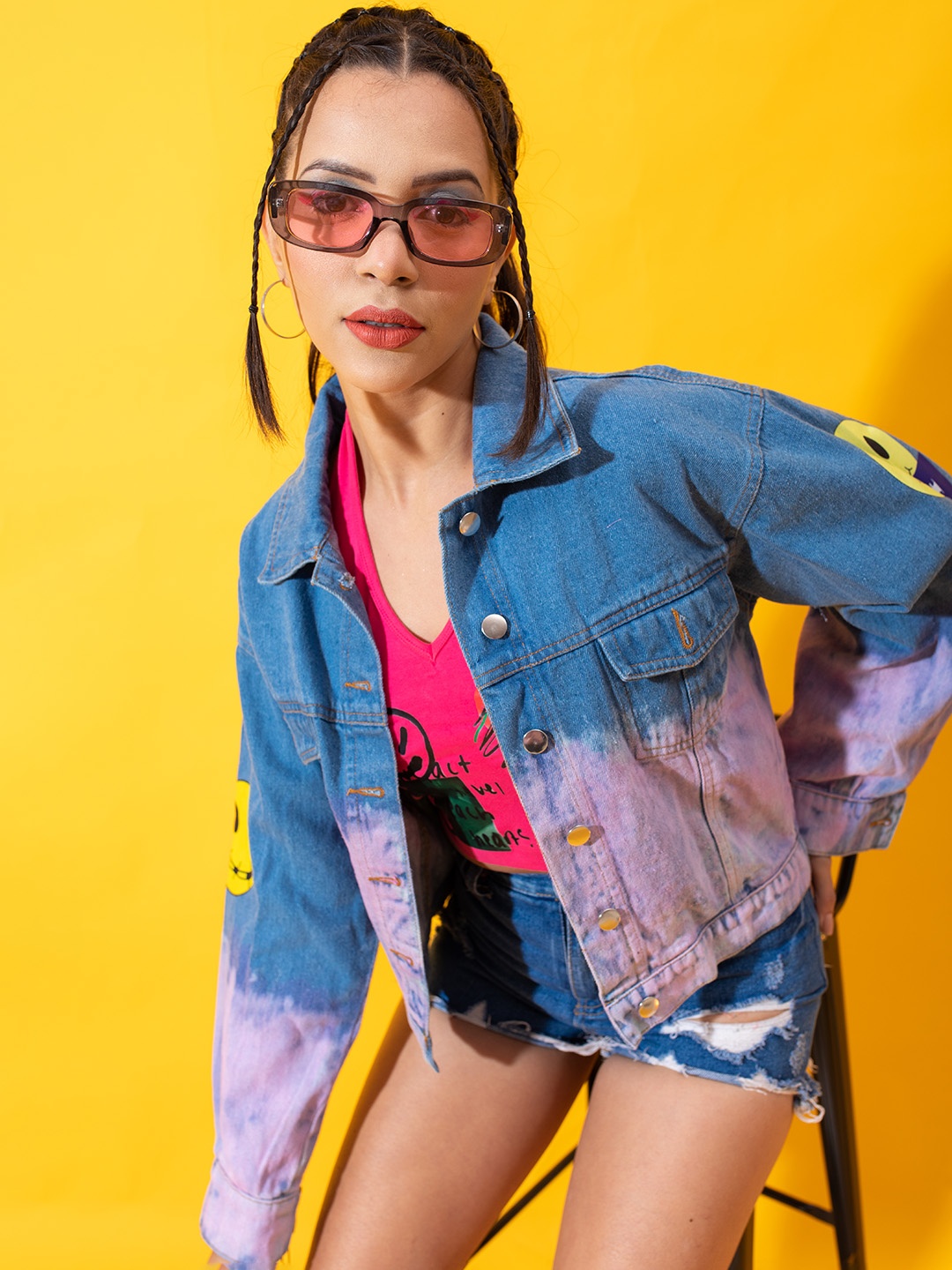 

Stylecast X Hersheinbox Graphic Printed Ombre Pattern Cotton Denim Jacket, Blue