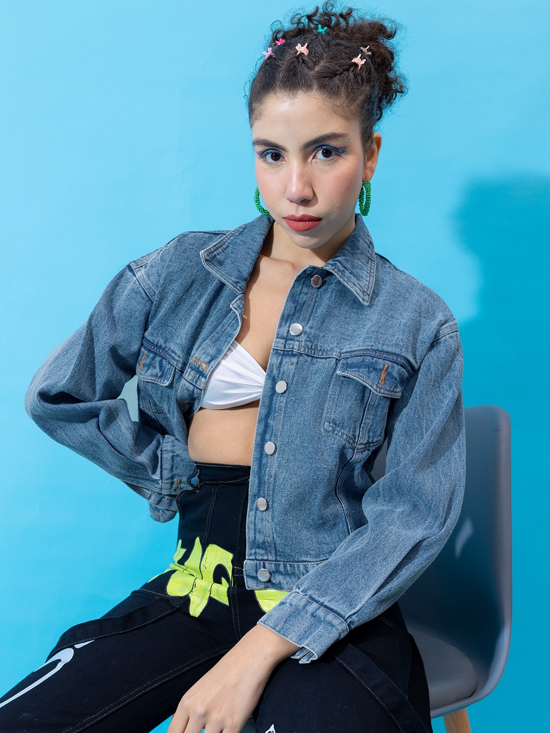 

Stylecast X Hersheinbox Women Graphic Printed Denim Jacket, Blue