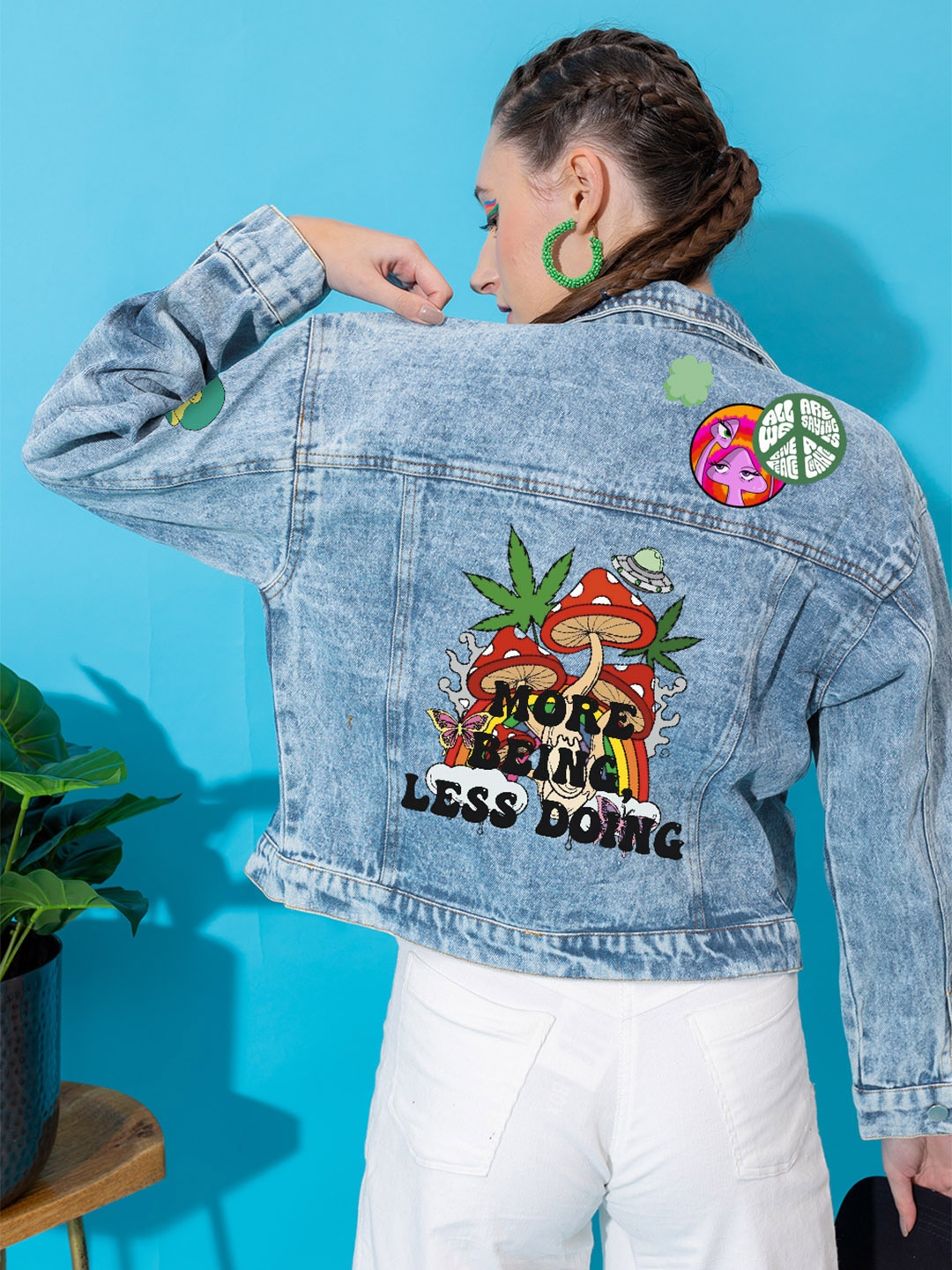 

Stylecast X Hersheinbox Cerulean Blue Printed Denim Jacket