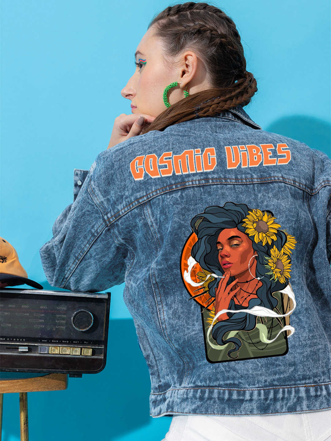 

Stylecast X Hersheinbox Cerulean Blue Printed Denim Jacket