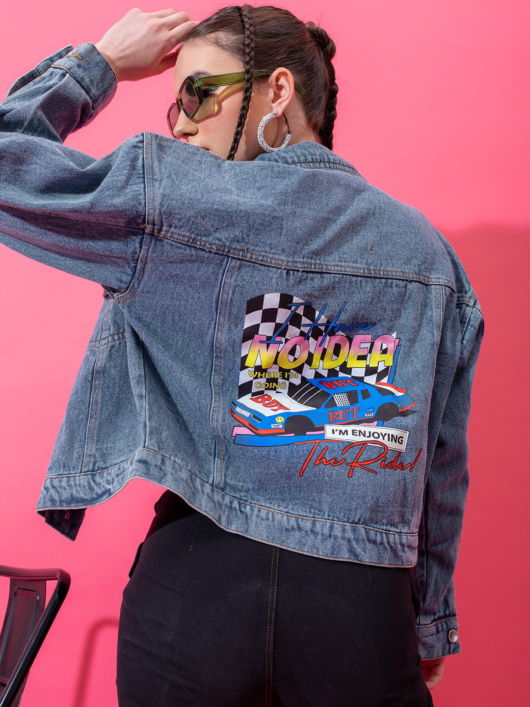 

Stylecast X Hersheinbox Women Graphic Printed Denim Jacket, Blue