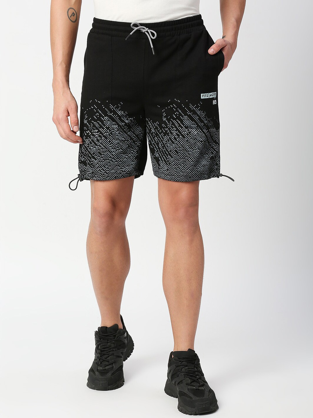 

FiTZ Men Black Printed Slim Fit Running Shorts