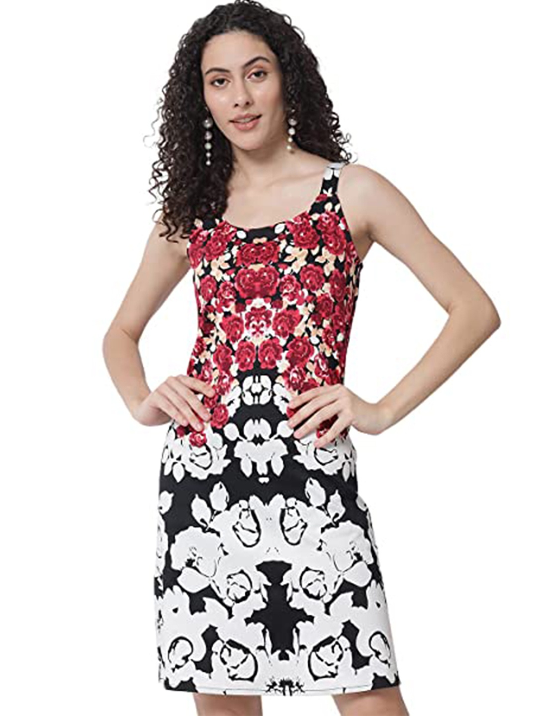 

Tulsattva Black Floral A-Line Cotton Dress