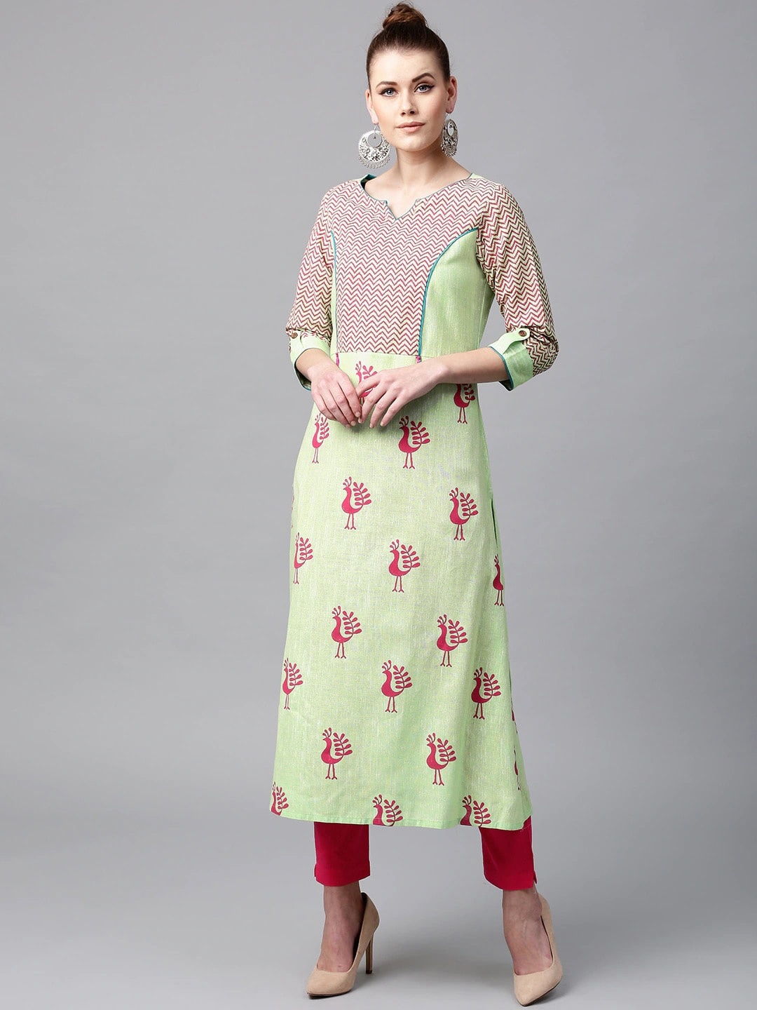 

Tulsattva Women Green Ethnic Motifs Printed Cotton Kurta