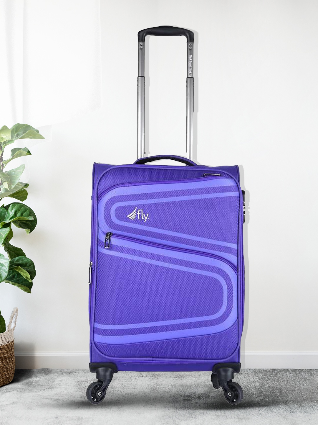 

fly Unisex Blue Printed Hard-Sided Small Trolley Suitcase