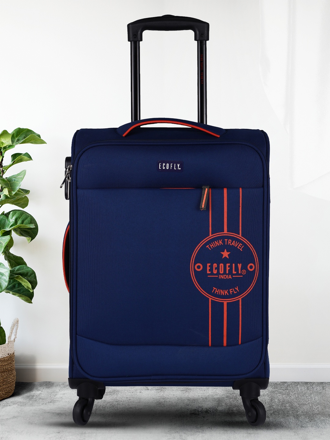 

fly Unisex Navy Blue Printed Hard-Sided Small Trolley Suitcase