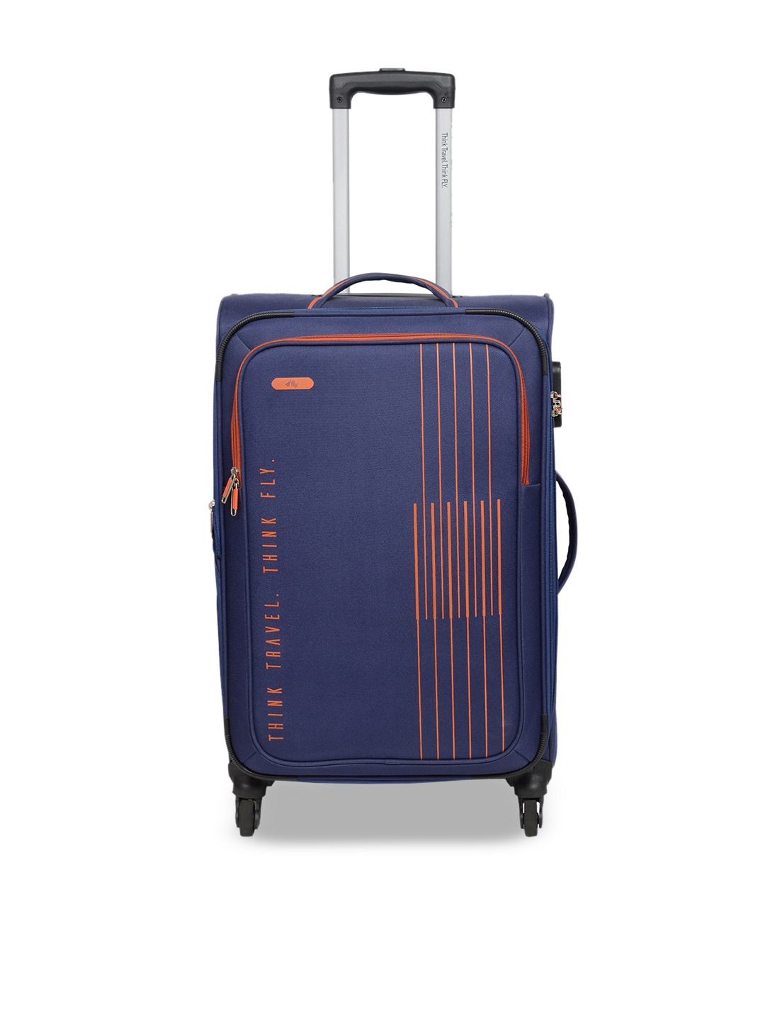 

fly Navy Blue Printed Hard-Sided Small Trolley Suitcase