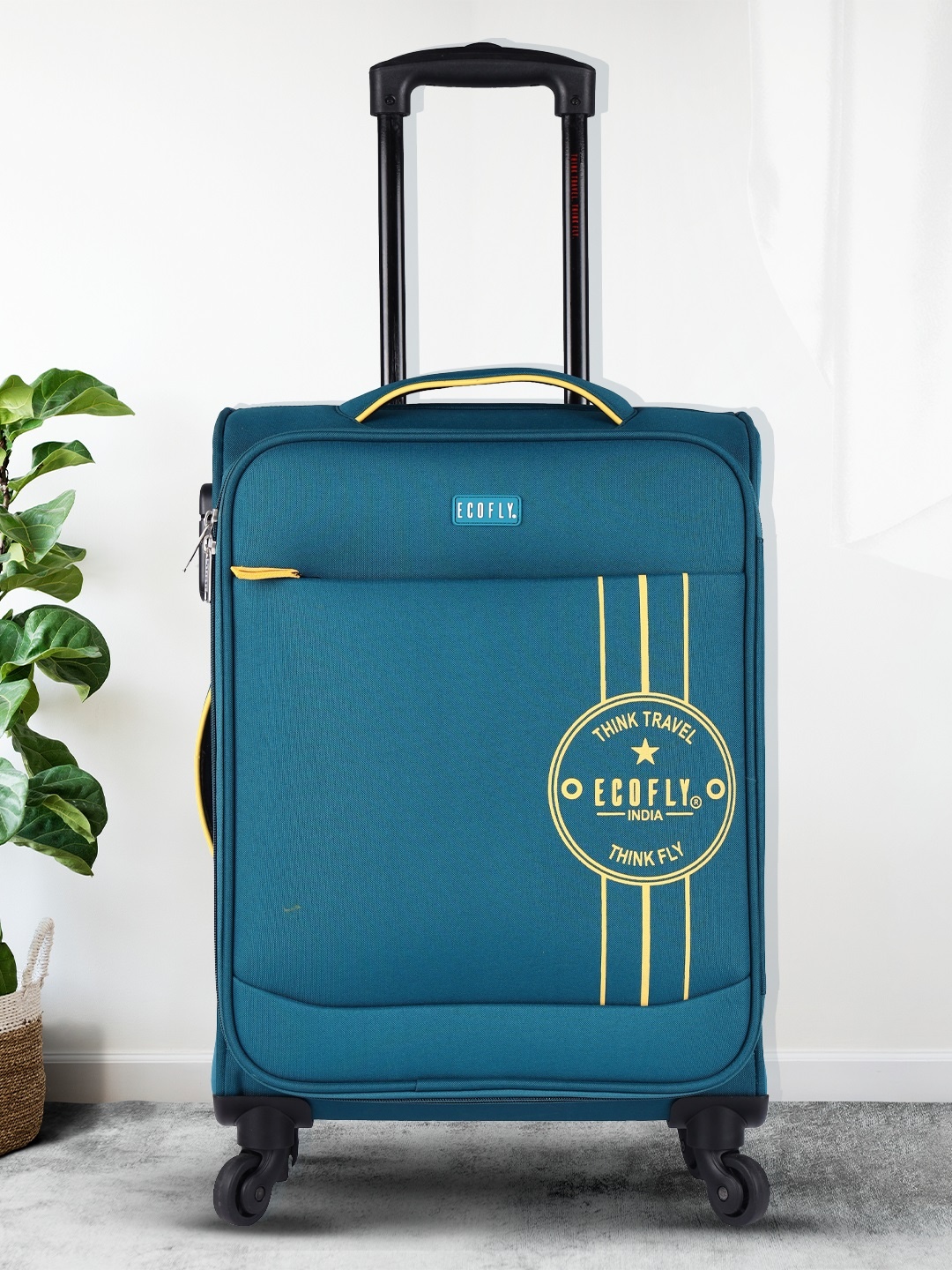 

fly Teal Blue Printed Trolley Suitcase