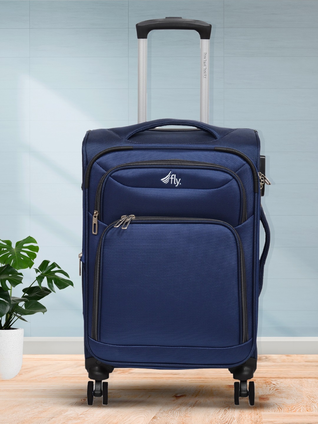 

fly Navy Blue Solid Trolley Suitcase