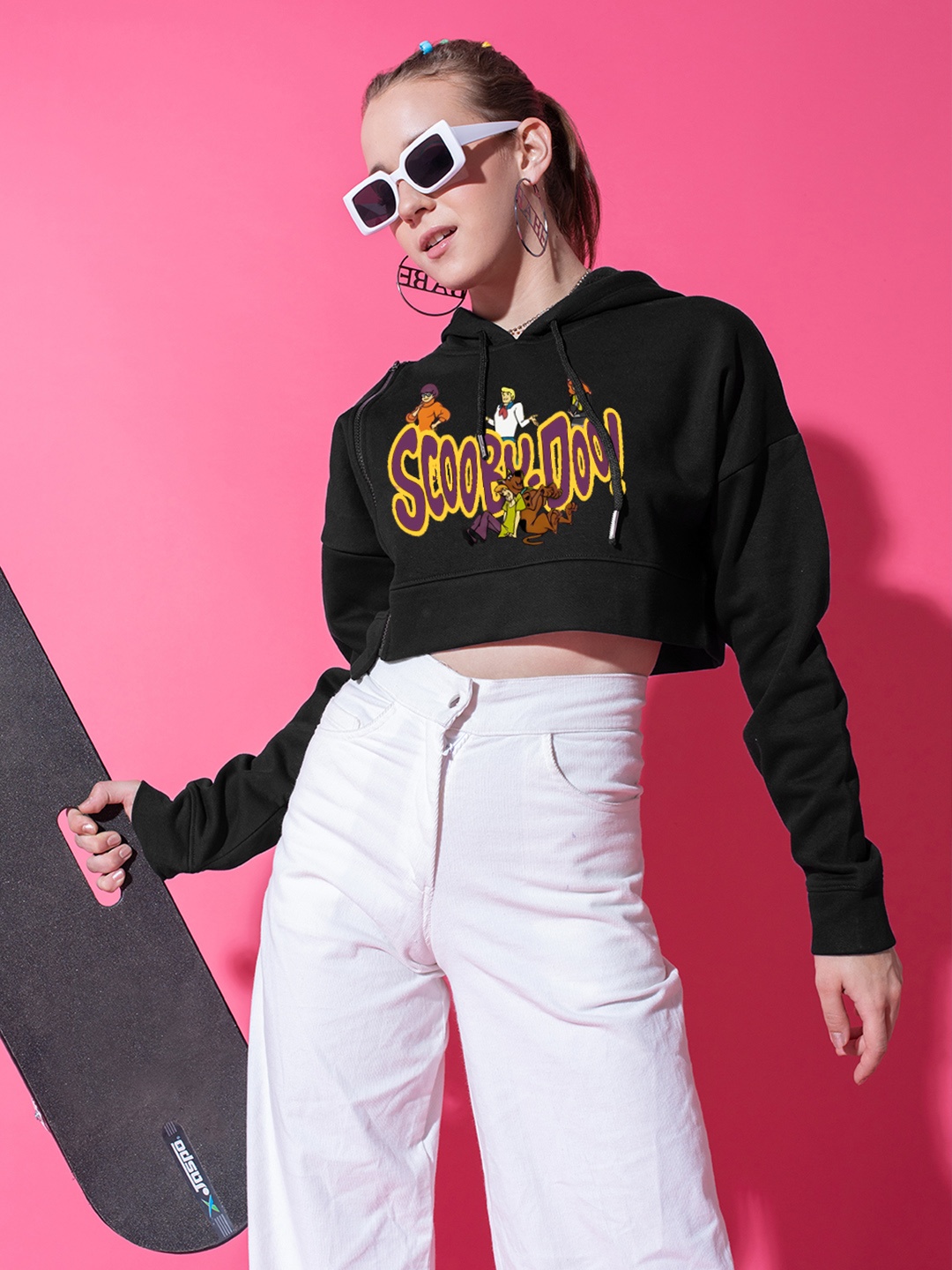 

Stylecast X Hersheinbox Women Jet Black Scooby Doo Cotton Crop Sweatshirt