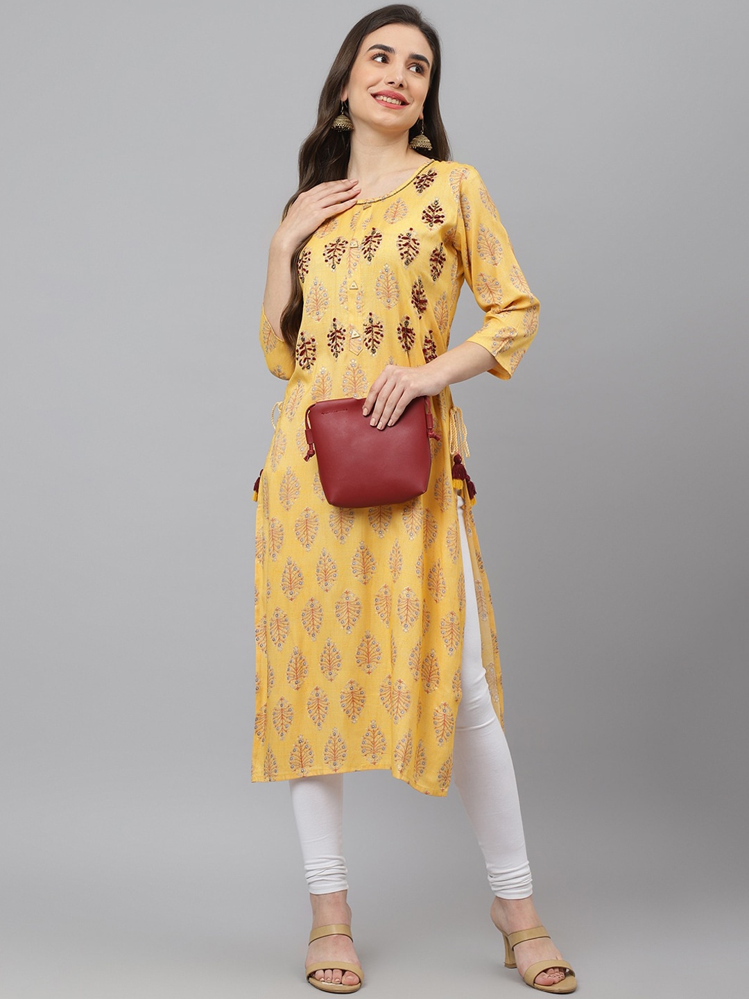 

ADAA JAIPUR Women Mustard Yellow Embellished Regular Kurta