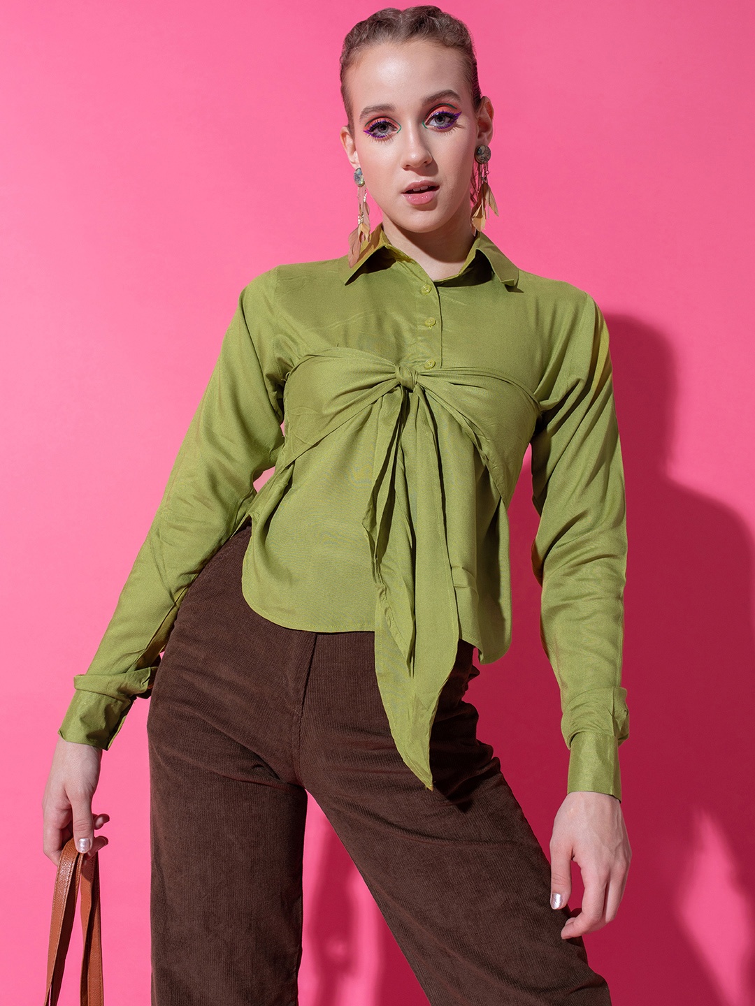 

Stylecast X Hersheinbox Women Tie-Up Detail Casual Shirt, Green