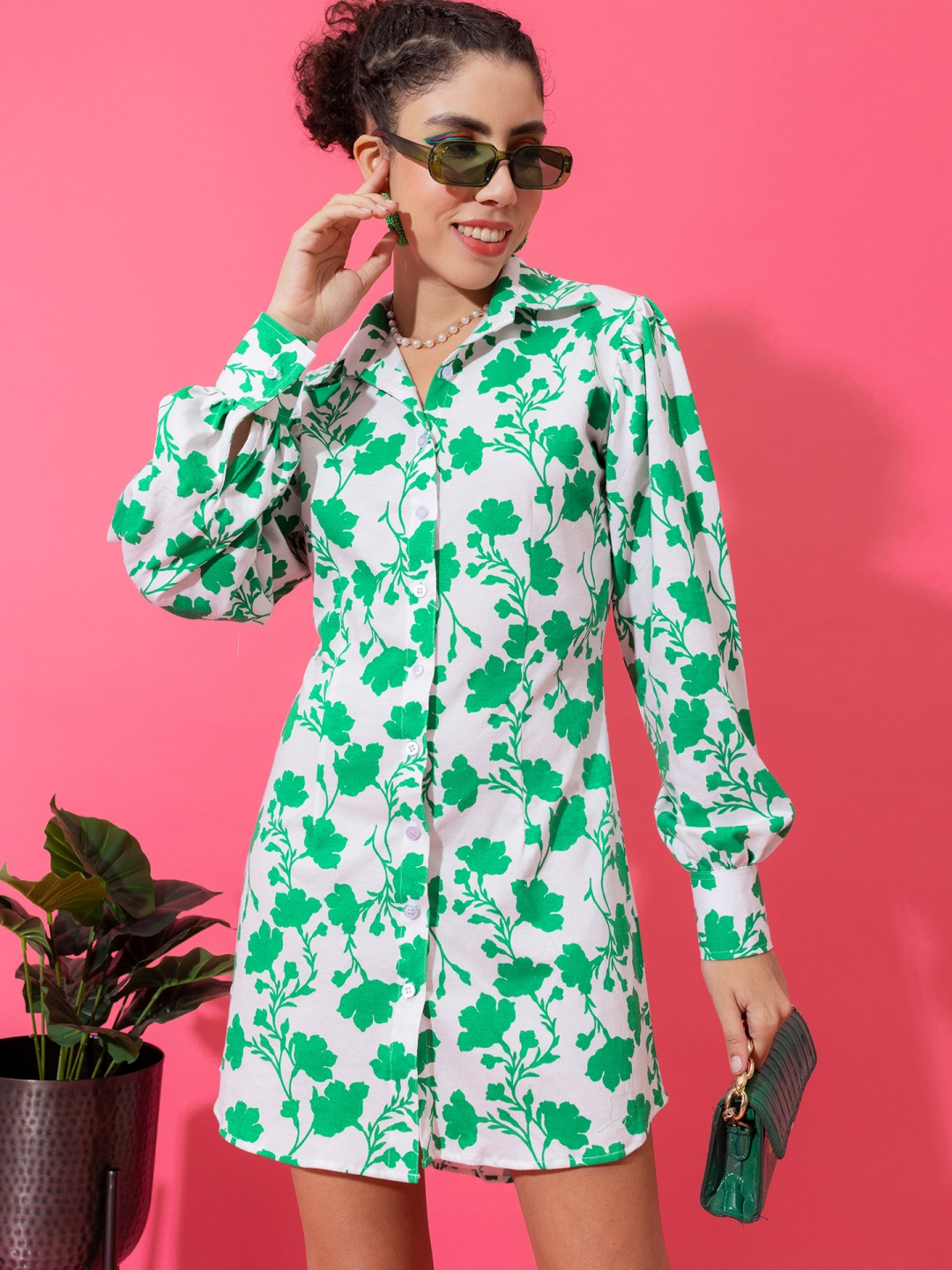 

Stylecast X Hersheinbox Floral Print Cotton Shirt Dress, White