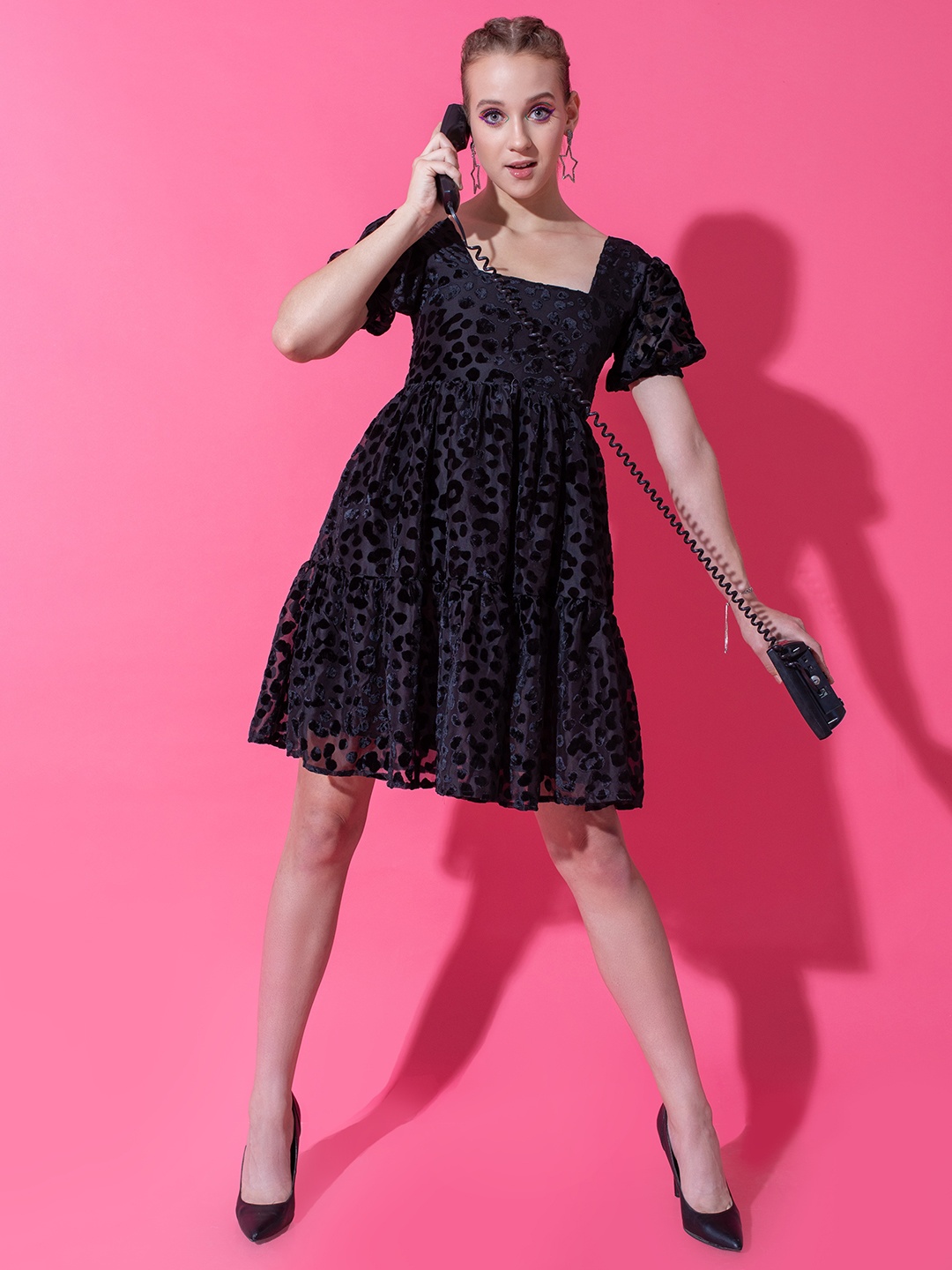 

Stylecast X Hersheinbox Animal Self Design Tiered Dress, Black