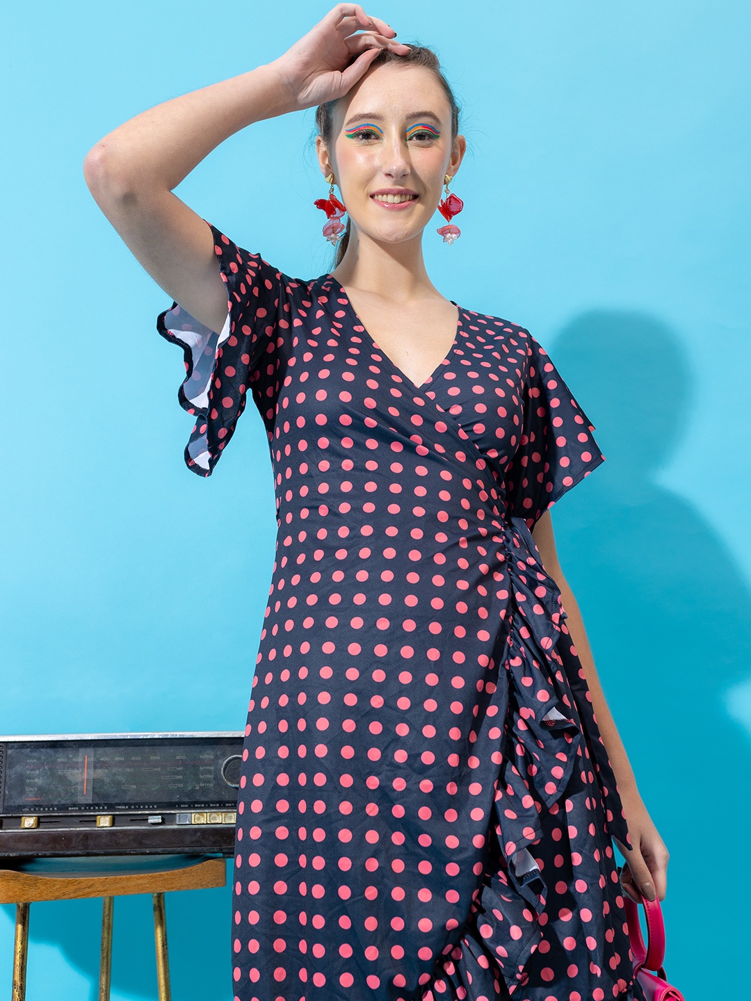 

Stylecast X Hersheinbox Polka Dot Printed Wrap Dress, Black