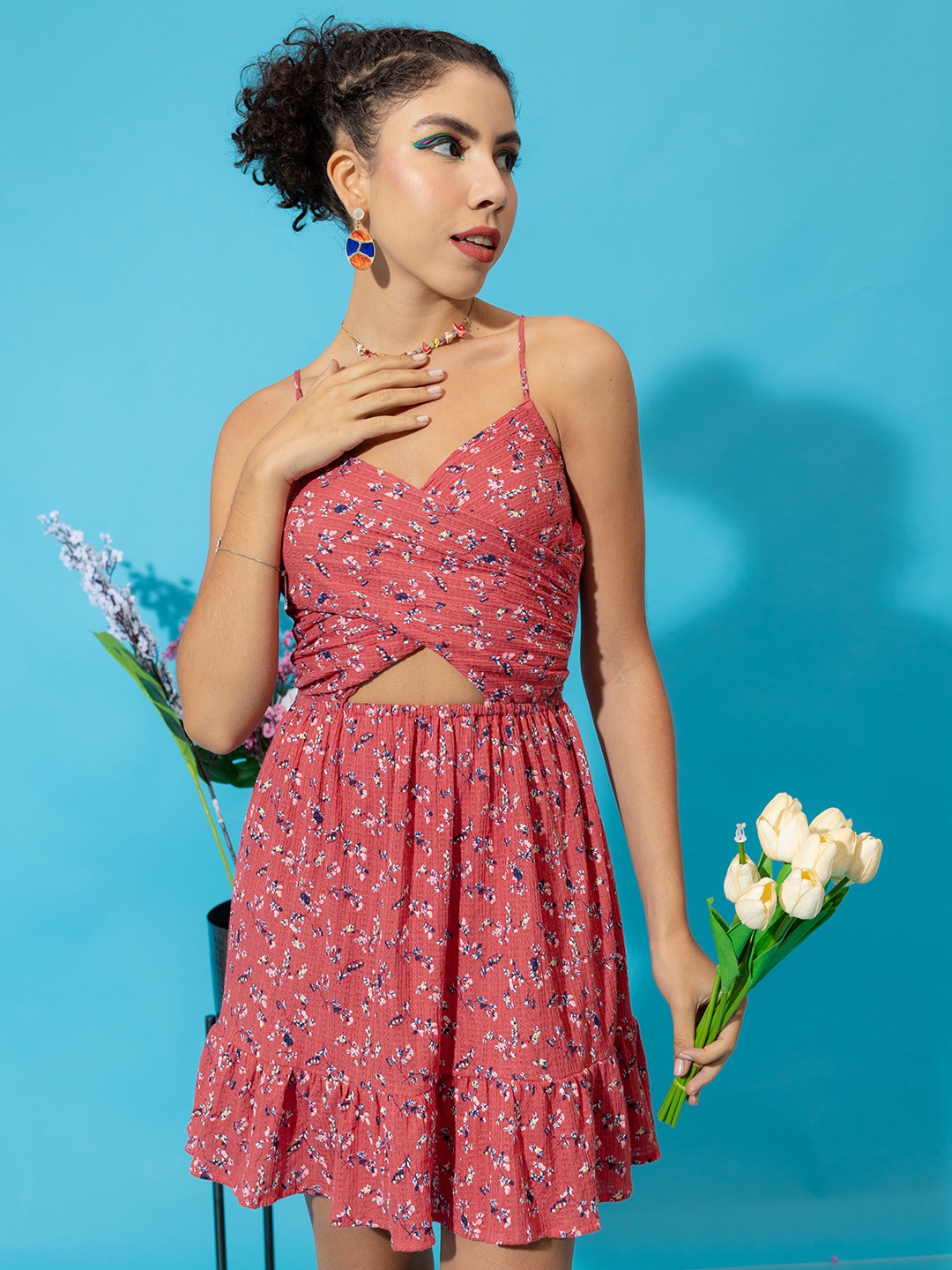 

Stylecast X Hersheinbox Floral Print Cut-Out A-line Mini Dress, Red