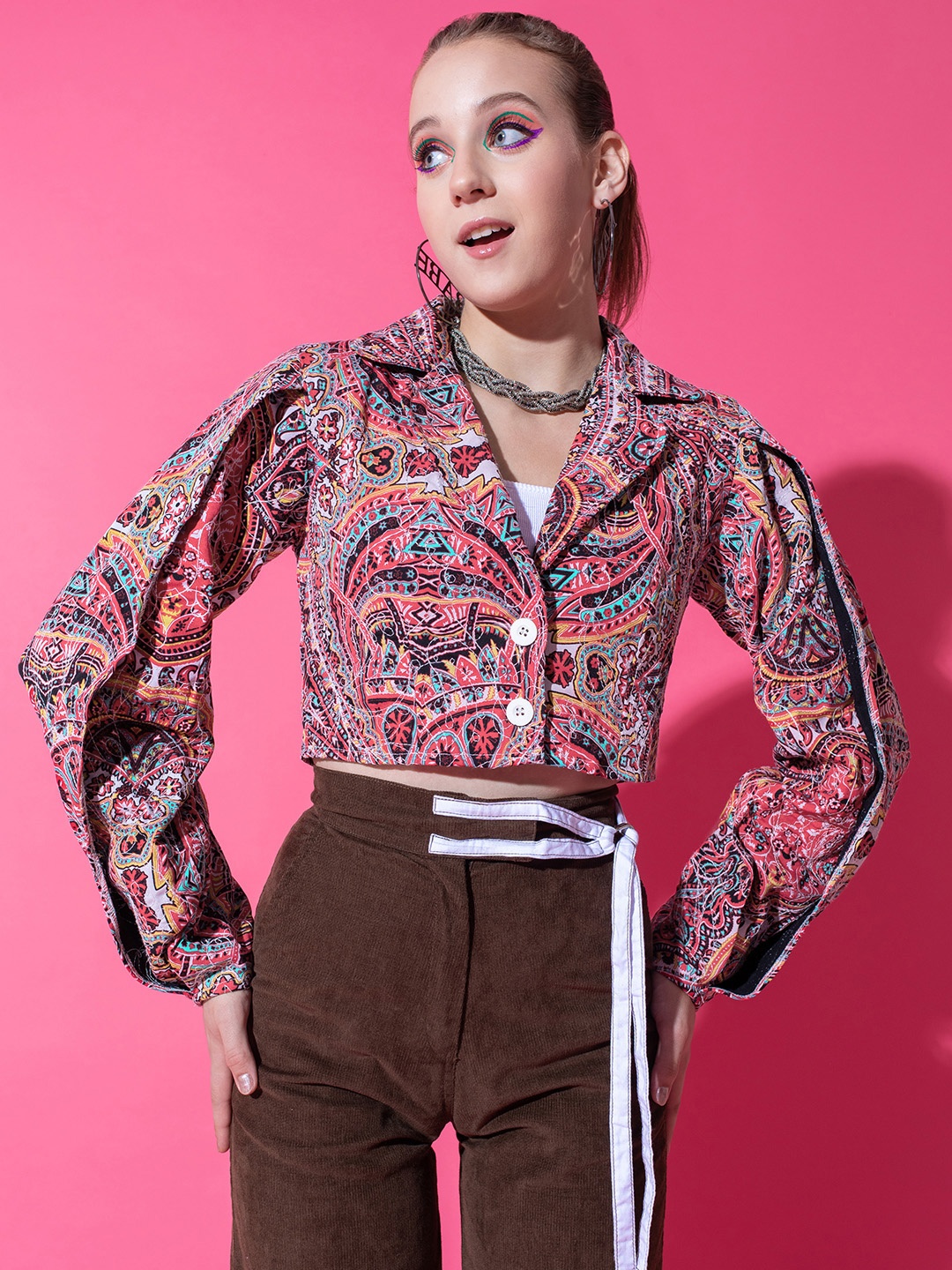 

Stylecast X Hersheinbox Women Perfect Pink Printed Cropped Blazer