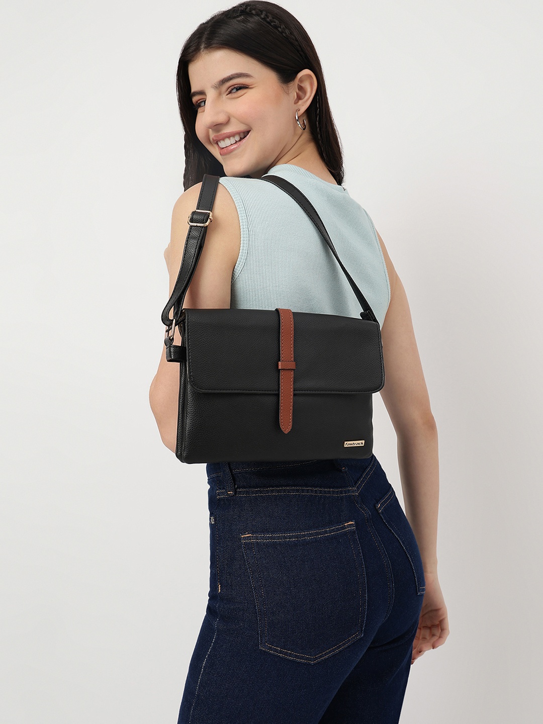 

Fastrack Black PU Structured Sling Bag