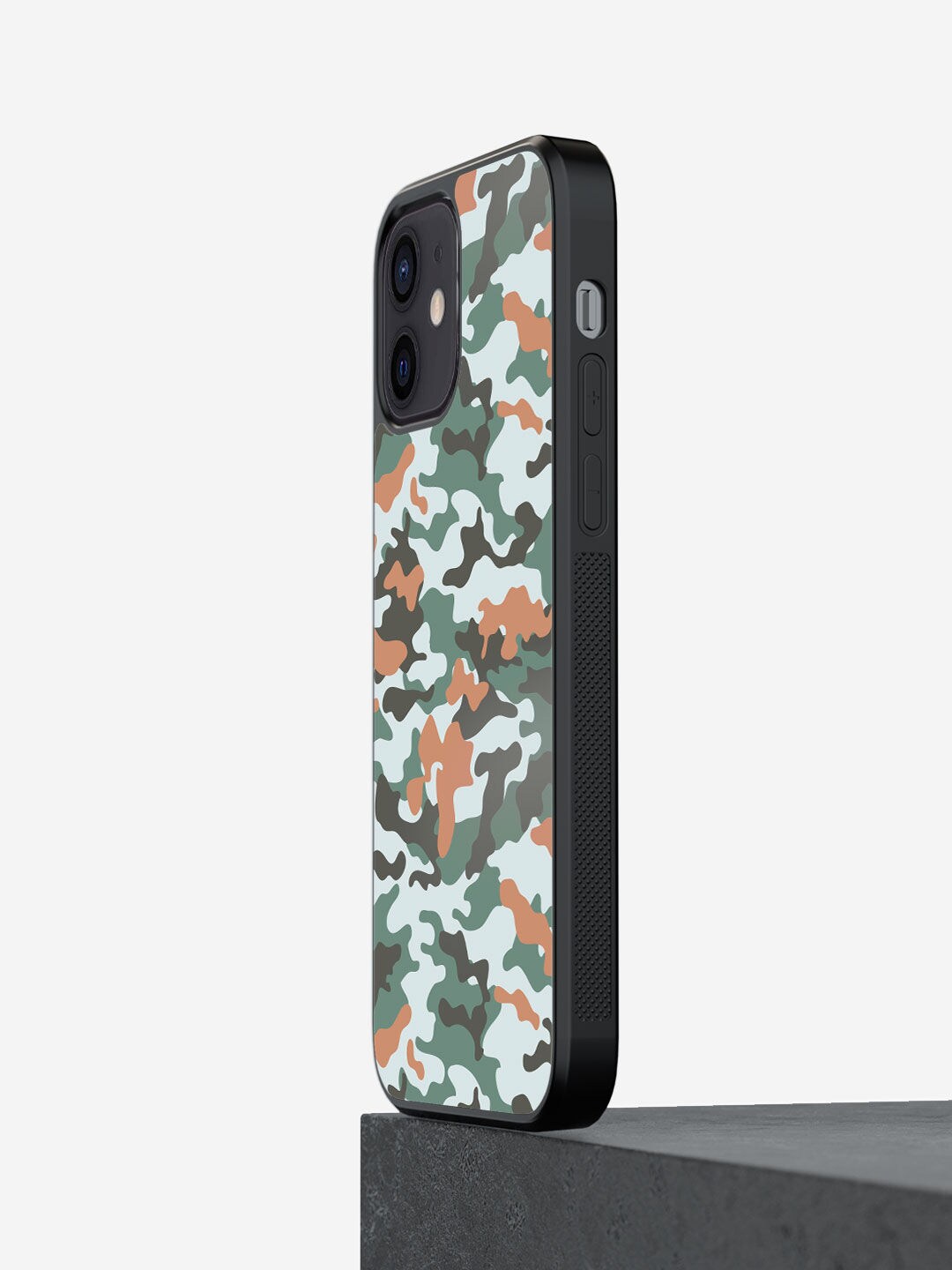 

macmerise Orange & Green Camo Design iPhone 12 Mini Bumper Phone Back Case, White