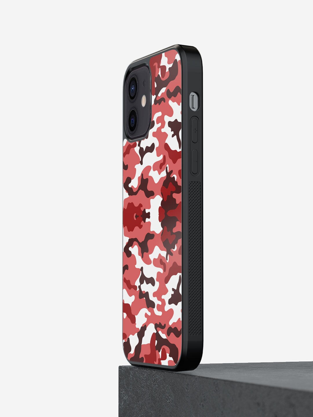 

macmerise White & Red Camo Design iPhone 12 Bumper Phone Back Case