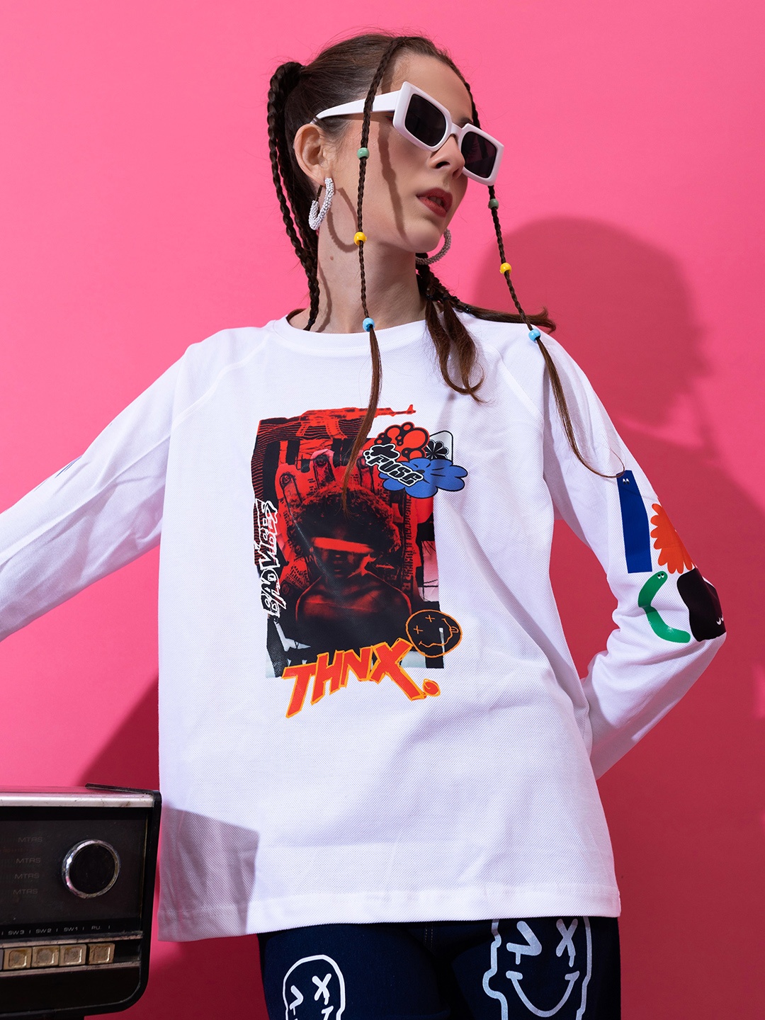 

Stylecast X Hersheinbox Women Pure Cotton Long Sleeves Graphic Printed T-shirt, White