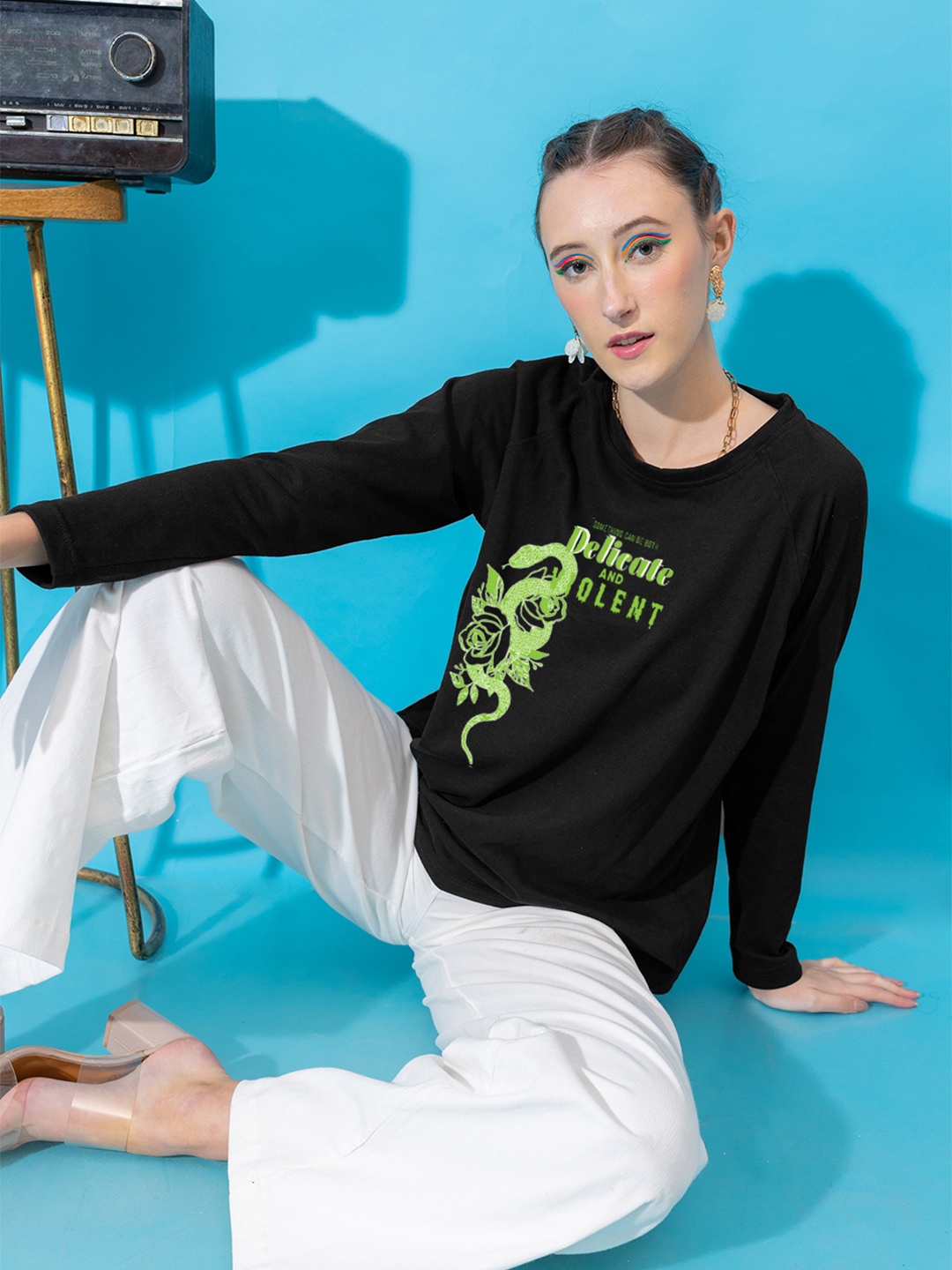 

Stylecast X Hersheinbox Women Printed Pure Cotton T-shirt, Black