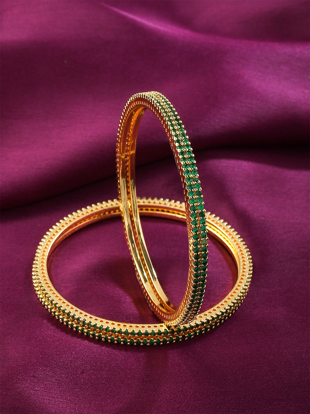 

Yellow Chimes Set of 4 Green Gold-Plated American Diamond Studded Bangles