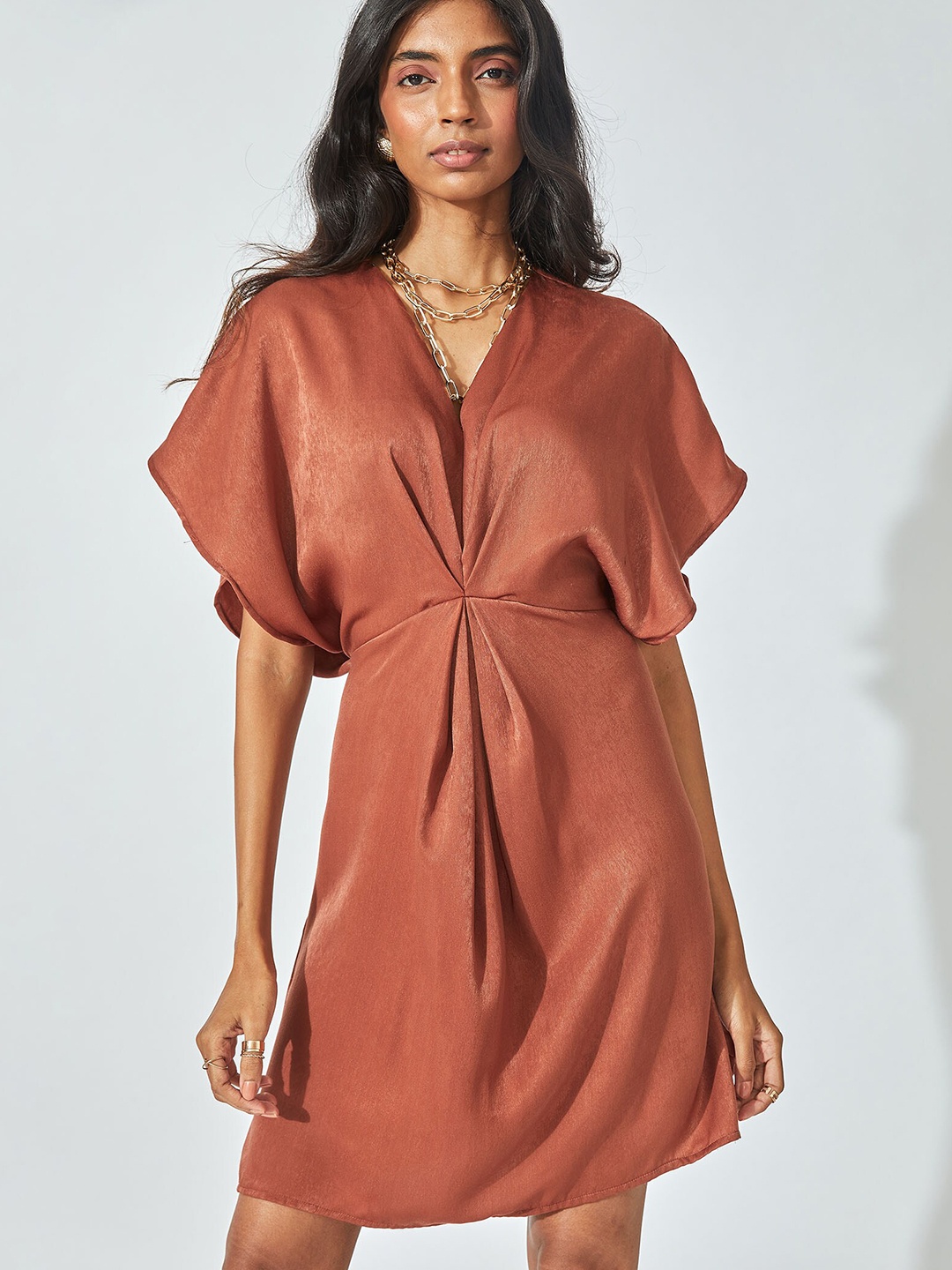 

The Label Life Rust Satin A-Line Dress