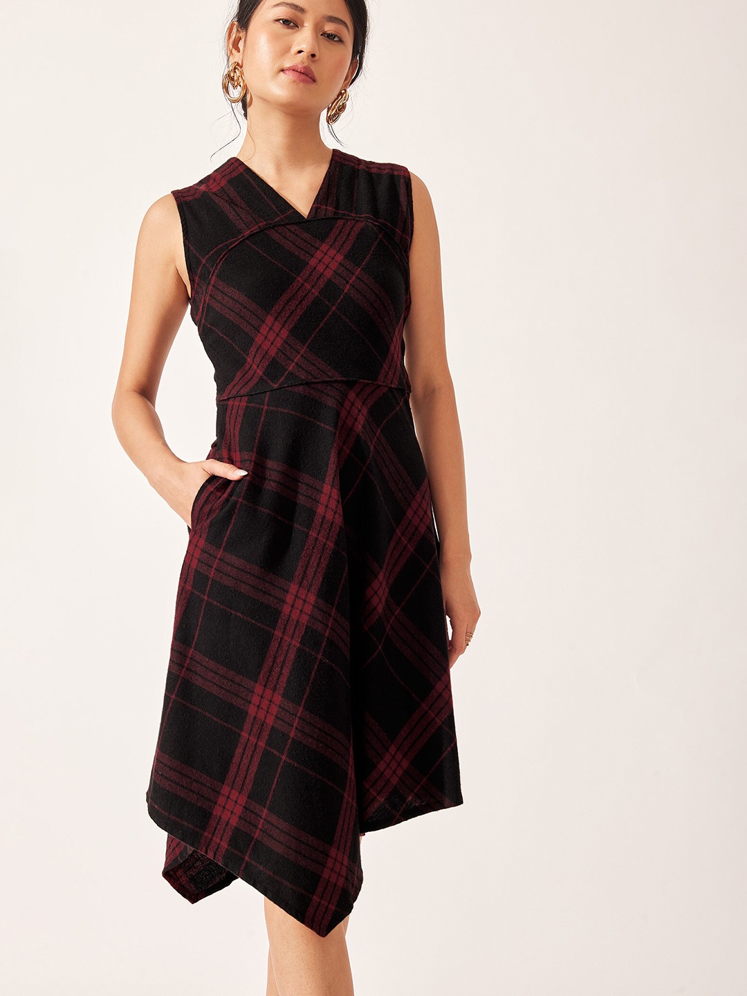 

The Label Life Women Red Checked Cotton Dress