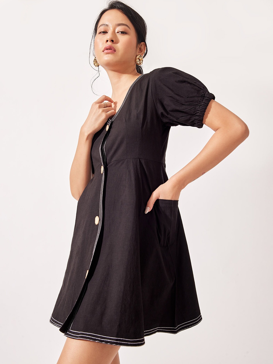 

The Label Life Women Black A-Line Cotton Dress