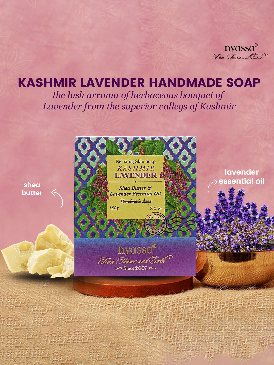 

Nyassa Luxurious Kashmir Lavender Handmade Natural Bathing Soap 150g, Purple