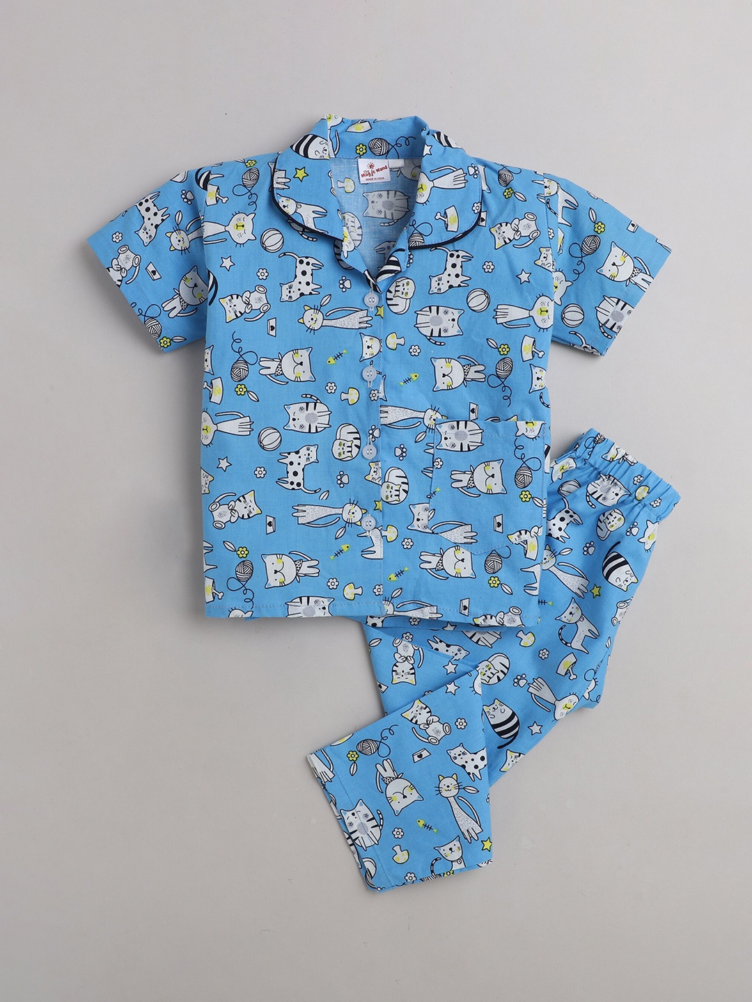 

The Magic Wand Kids Blue & White Conversational Printed Pure Cotton Night suit