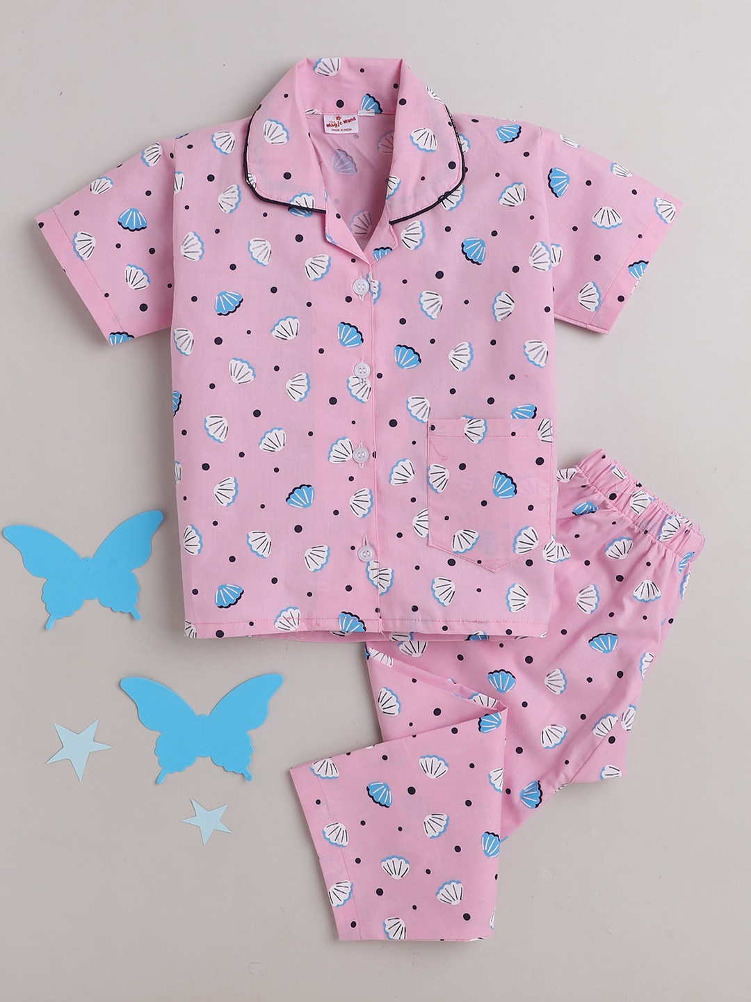 

The Magic Wand Kids Pink & White Conversational Printed Pure Cotton Night suit